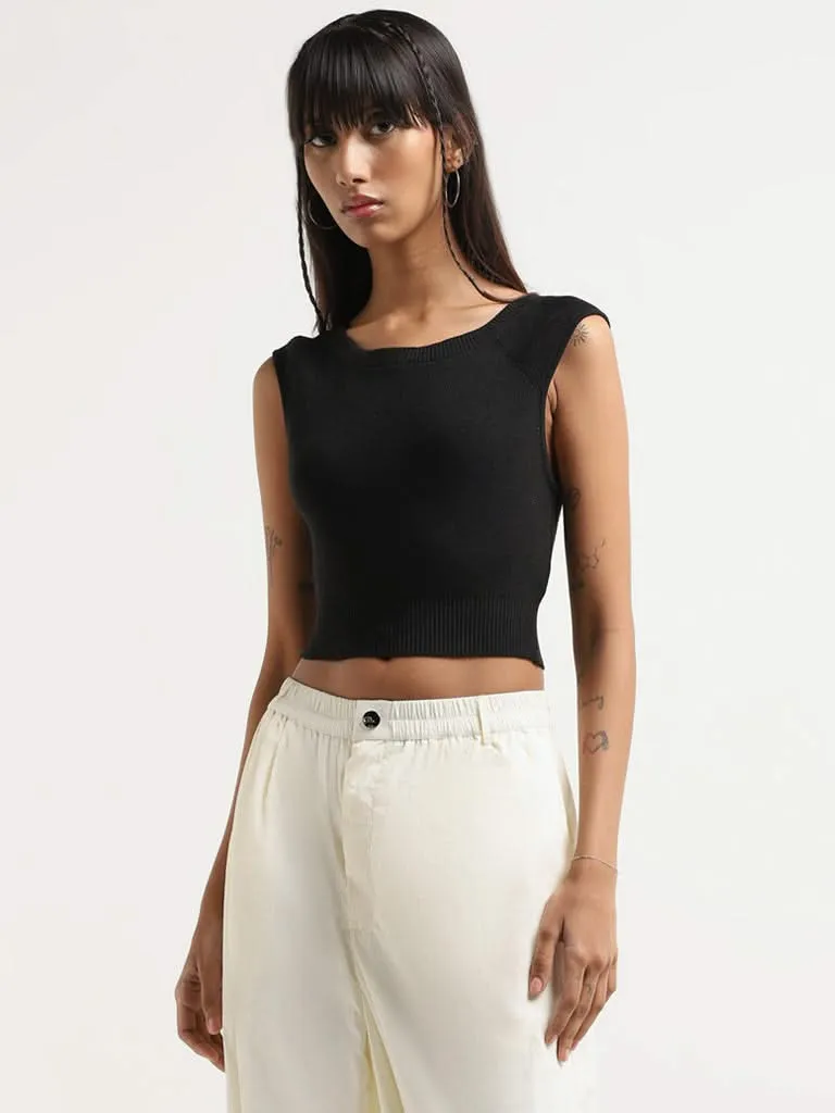 Nuon Black Self-Patterned Cotton Crop Top