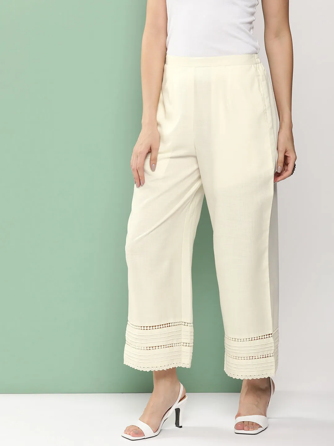 Off White Loose Fit Gathered Trousers