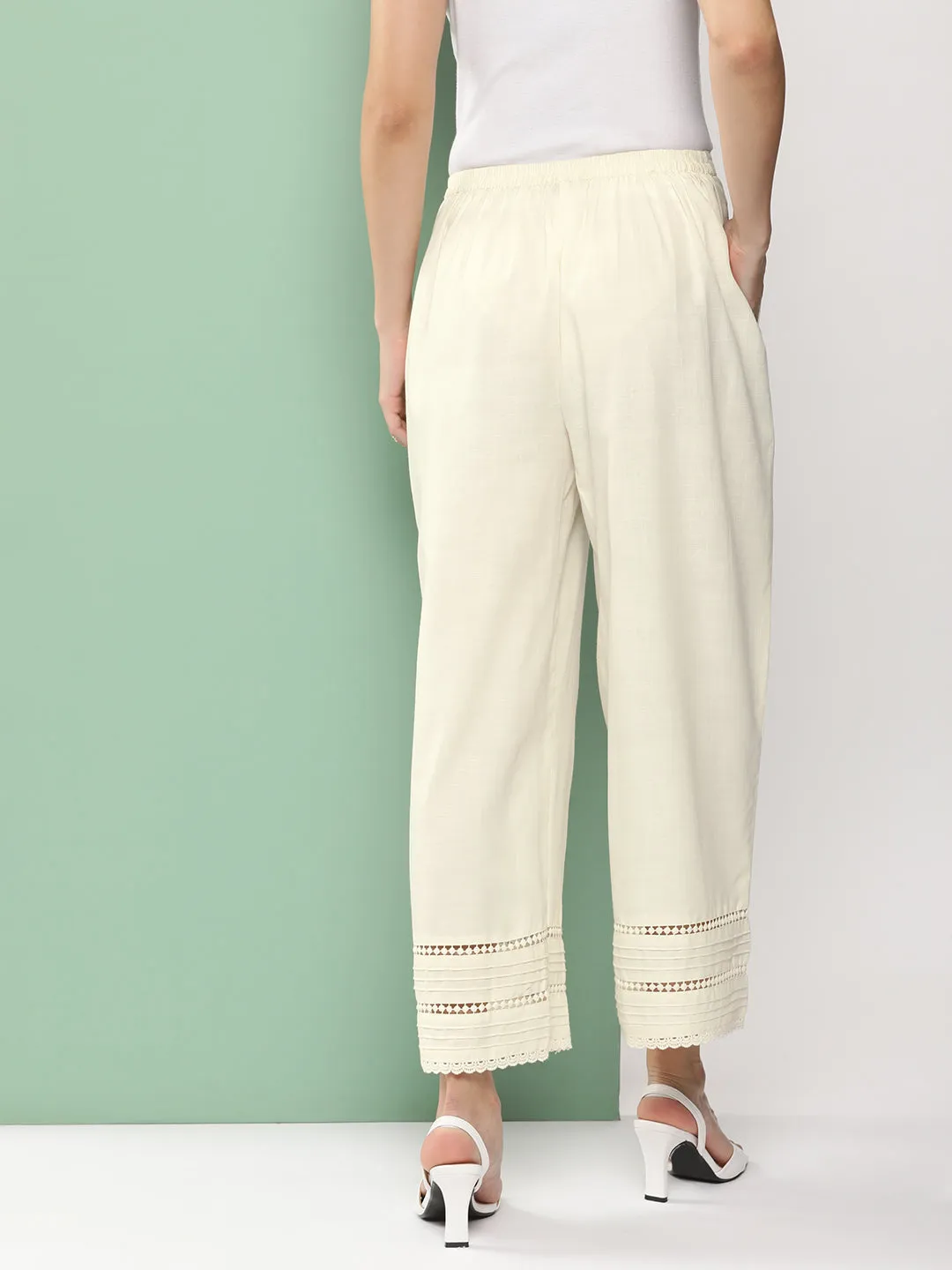 Off White Loose Fit Gathered Trousers