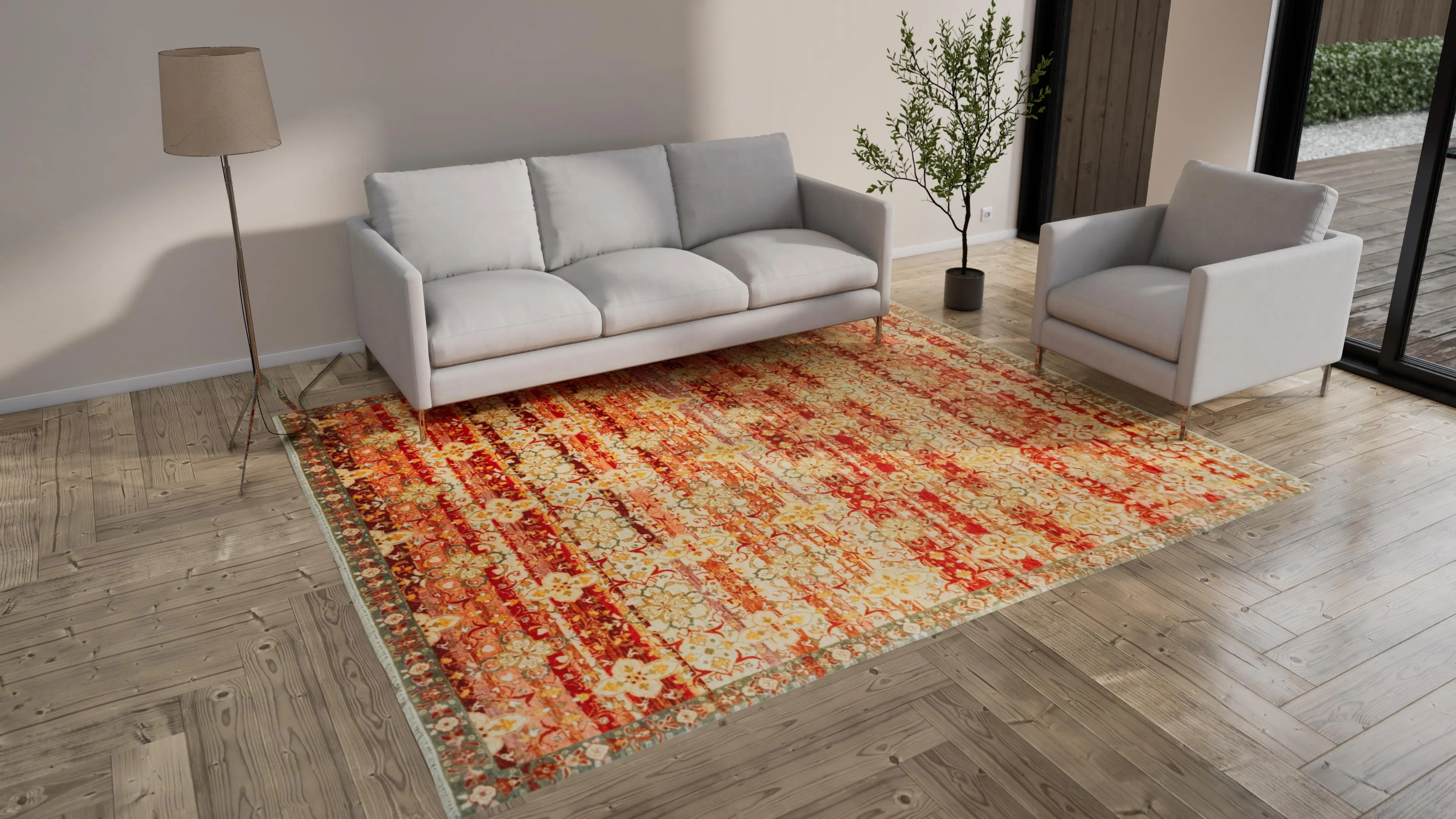 Orange Transitional Wool Rug - 8' x 10'