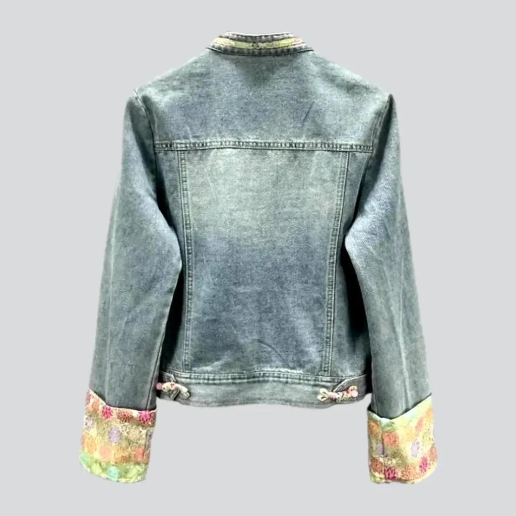 Ornament vintage denim jacket for ladies