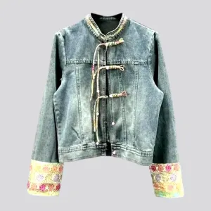 Ornament vintage denim jacket for ladies