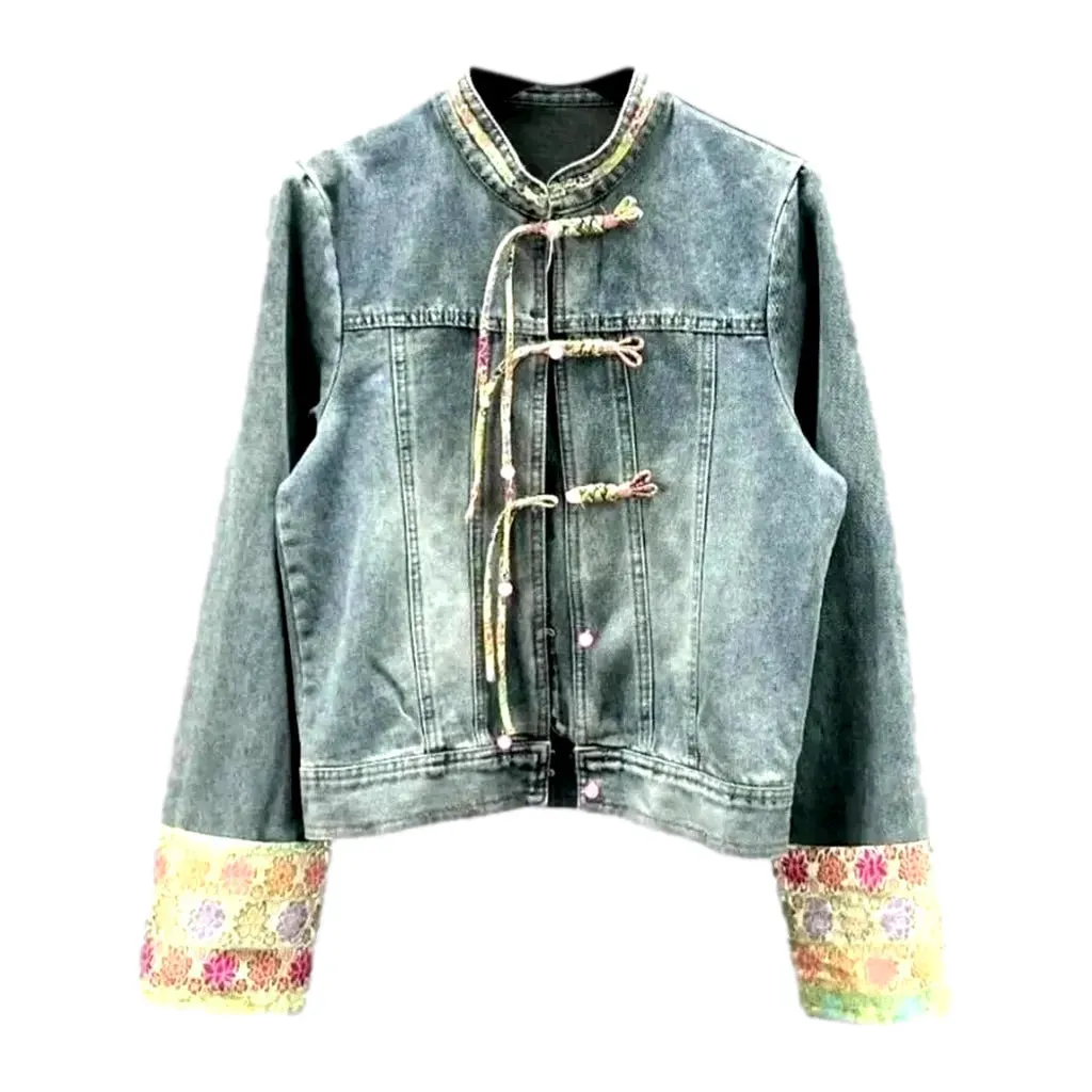 Ornament vintage denim jacket for ladies