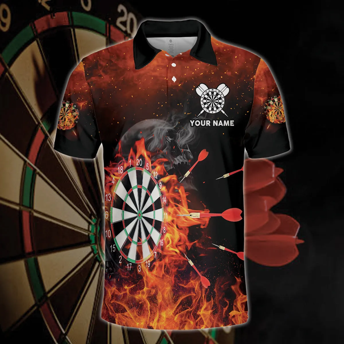 Personalized Name Darts Skull All Over Printed, Dart Fire With Dartboart, Dart Shirt