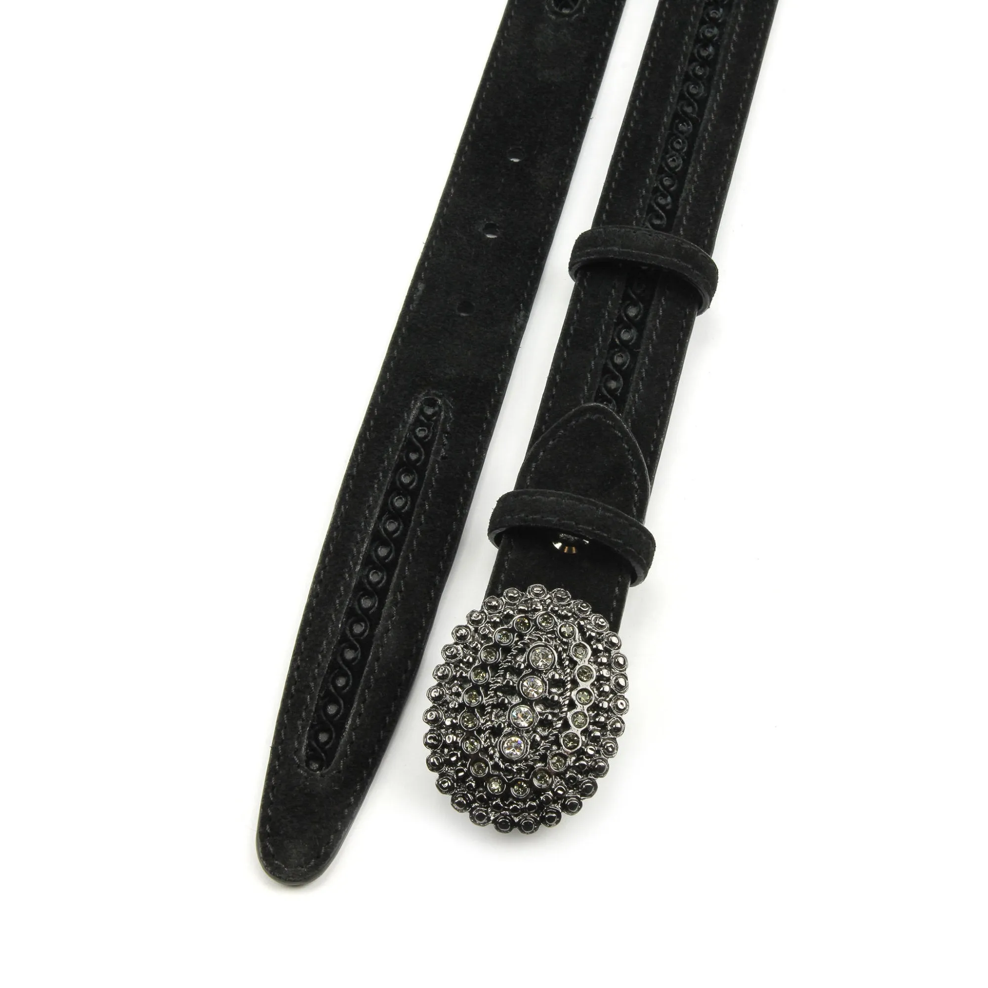 Pfeiffer Black Suede/Velvet Narrow Crystal Shield Belt