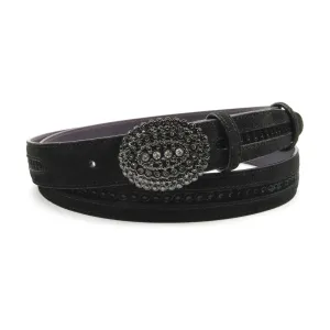 Pfeiffer Black Suede/Velvet Narrow Crystal Shield Belt