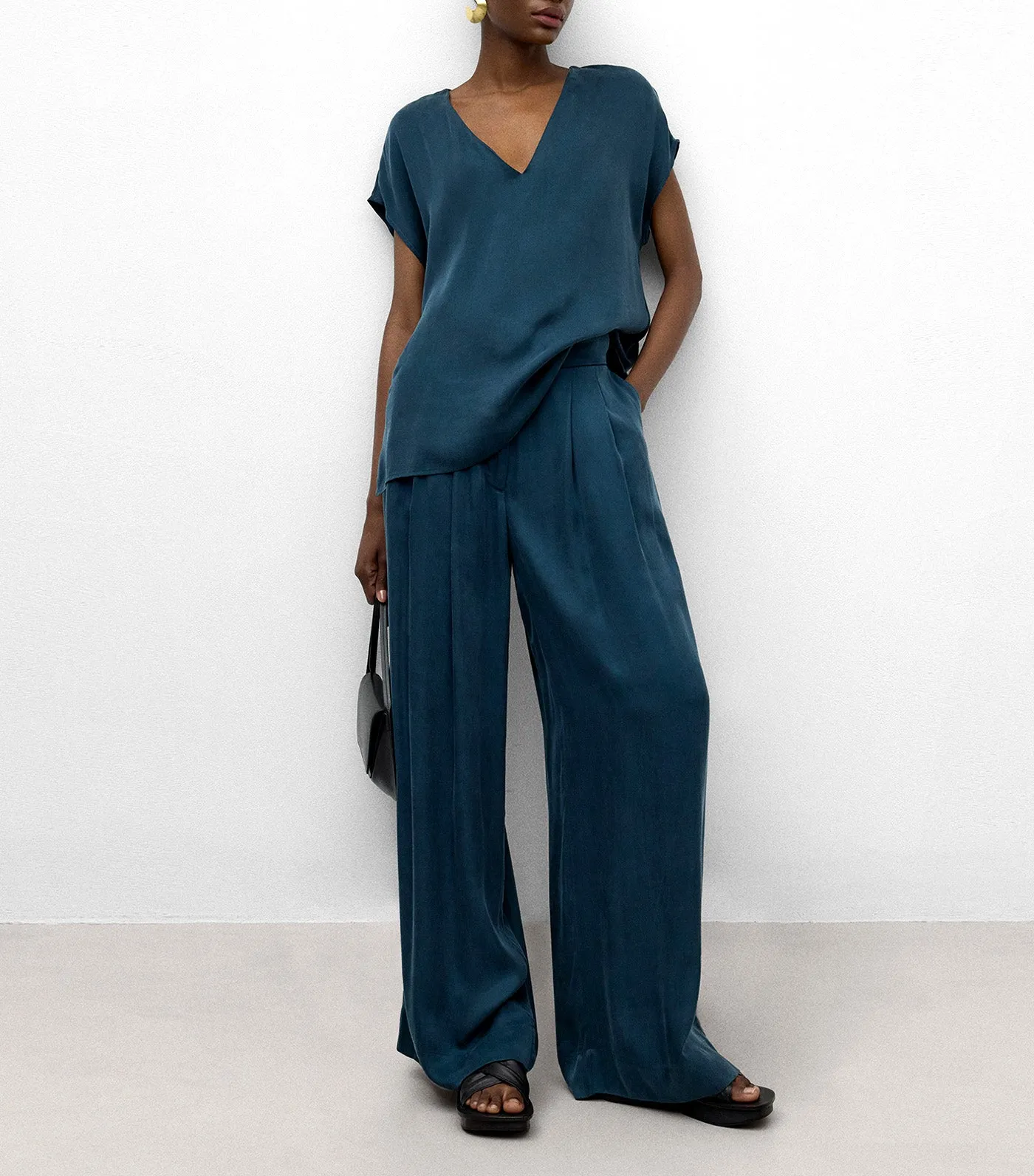 Pleated Trousers Petrol Blue