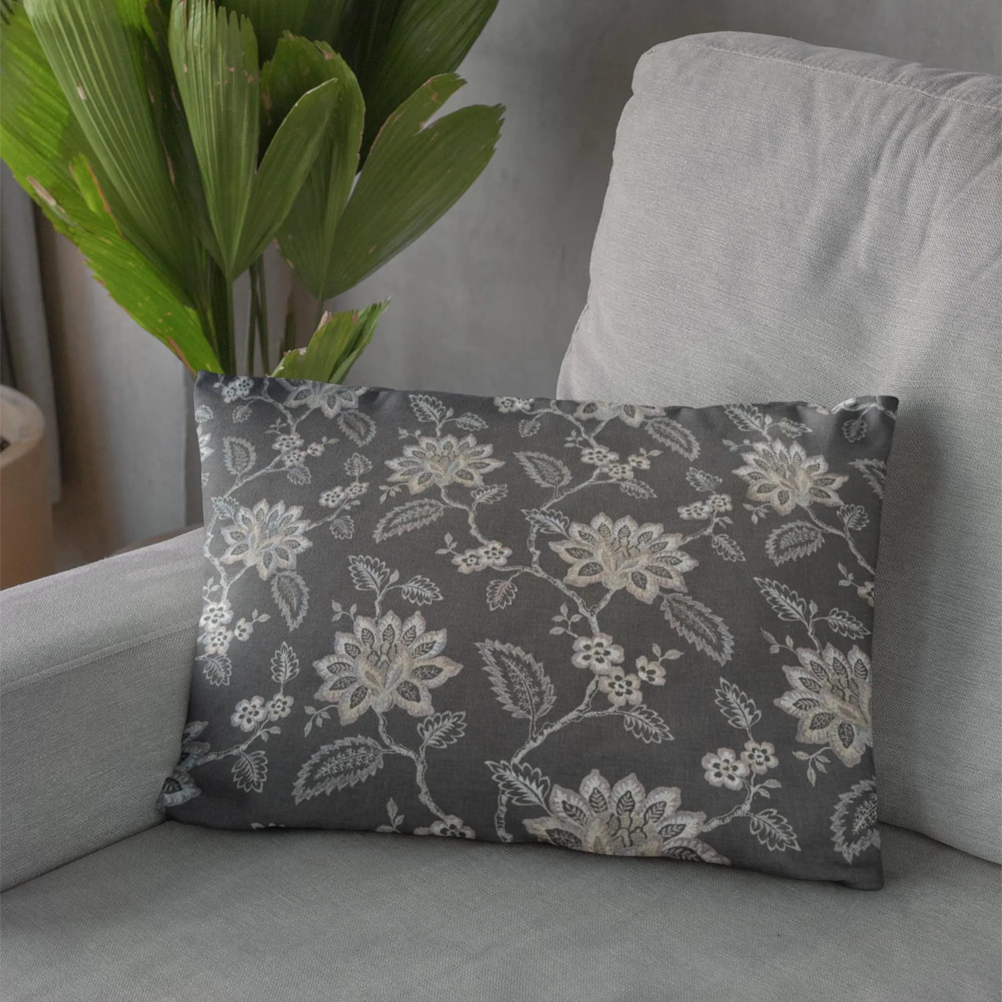 Plutus Gray Beige Whispering Petals Floral Luxury Throw Pillow