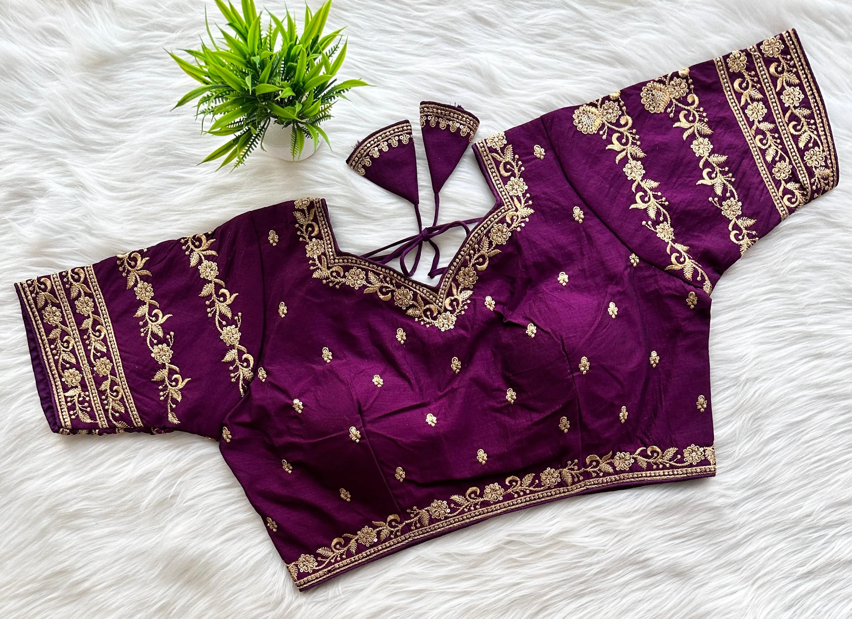 Purple Rajbhog Silk Embroidered Blouse with Handcrafted Detailing