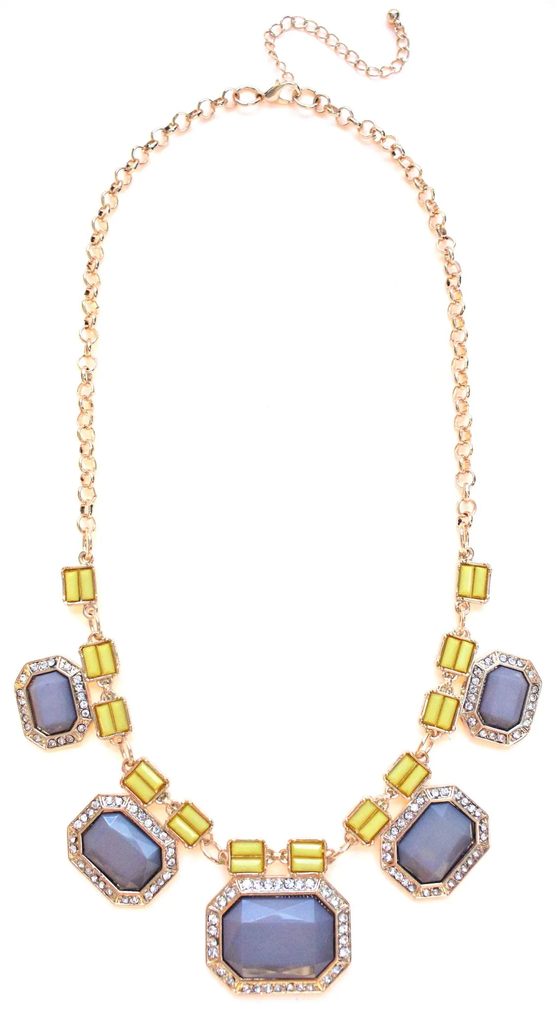 Rectangular Jeweled Nautical Necklace- Gray & Yellow