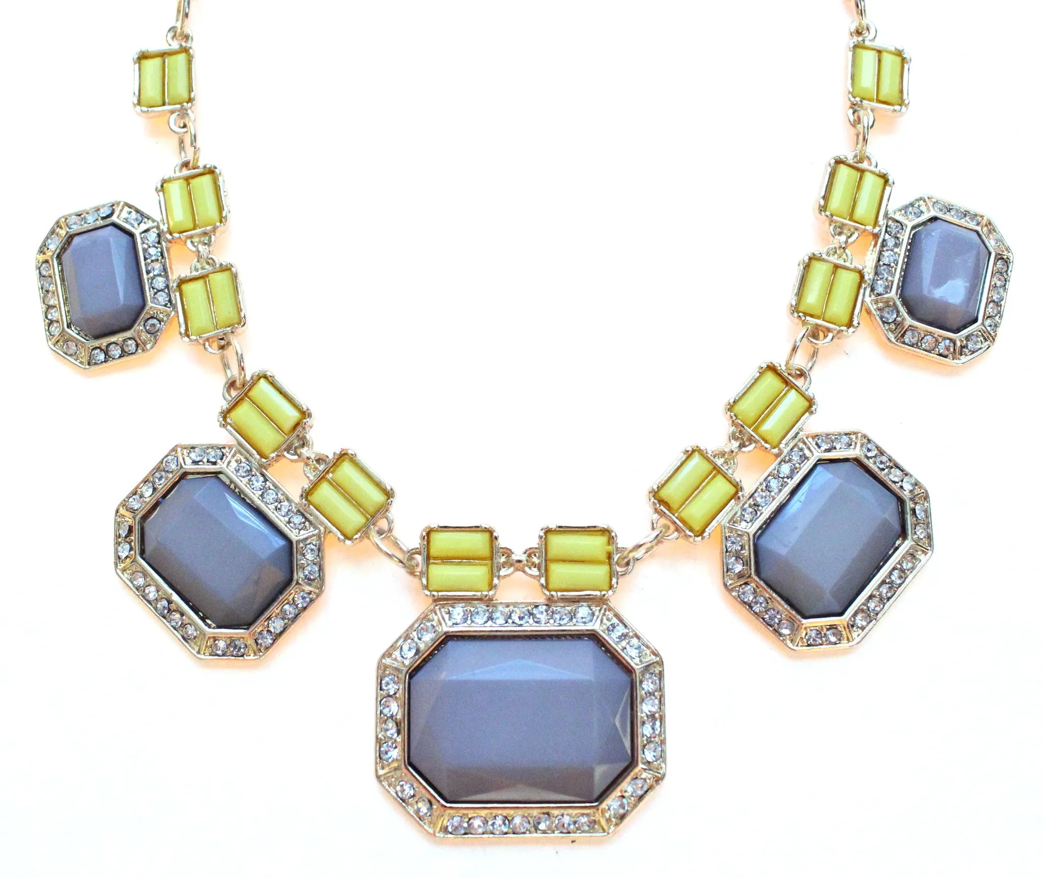 Rectangular Jeweled Nautical Necklace- Gray & Yellow