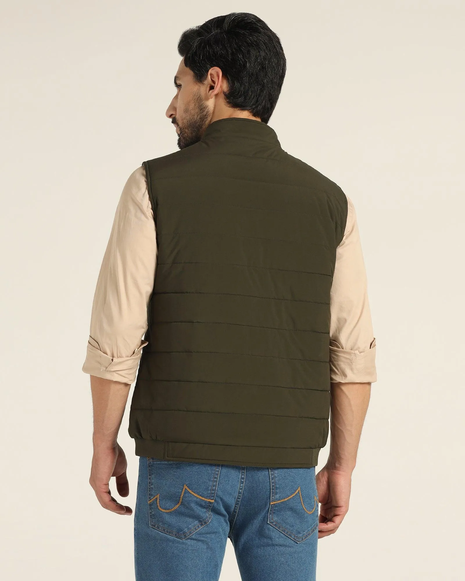 Reversible Dark Green Solid Zipper Jacket - Pietro