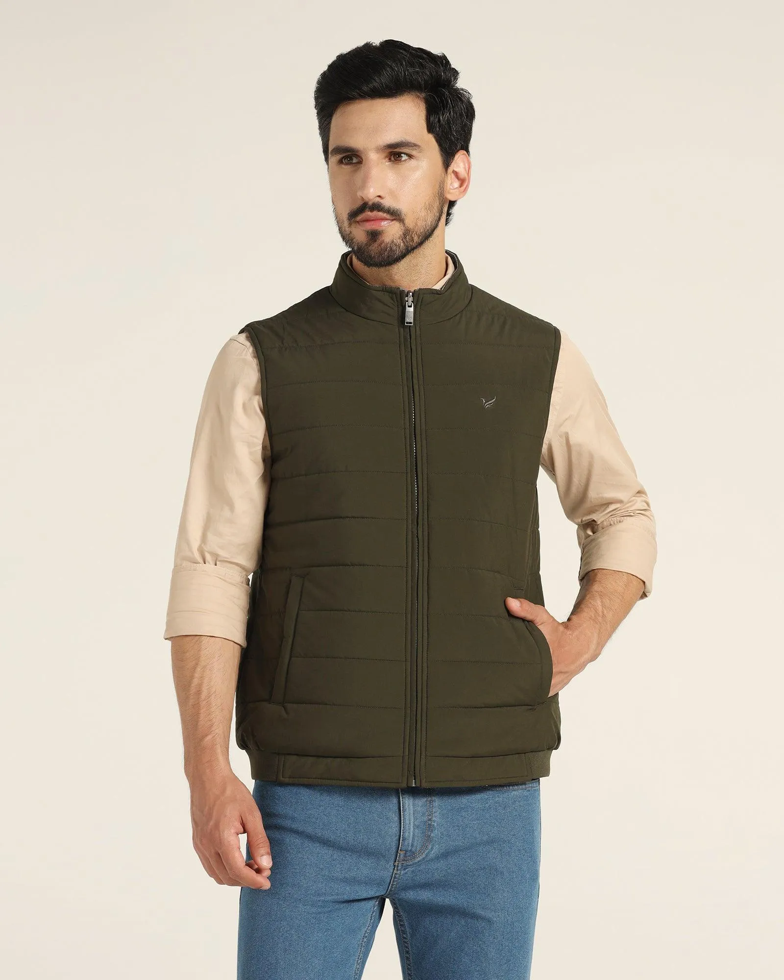 Reversible Dark Green Solid Zipper Jacket - Pietro