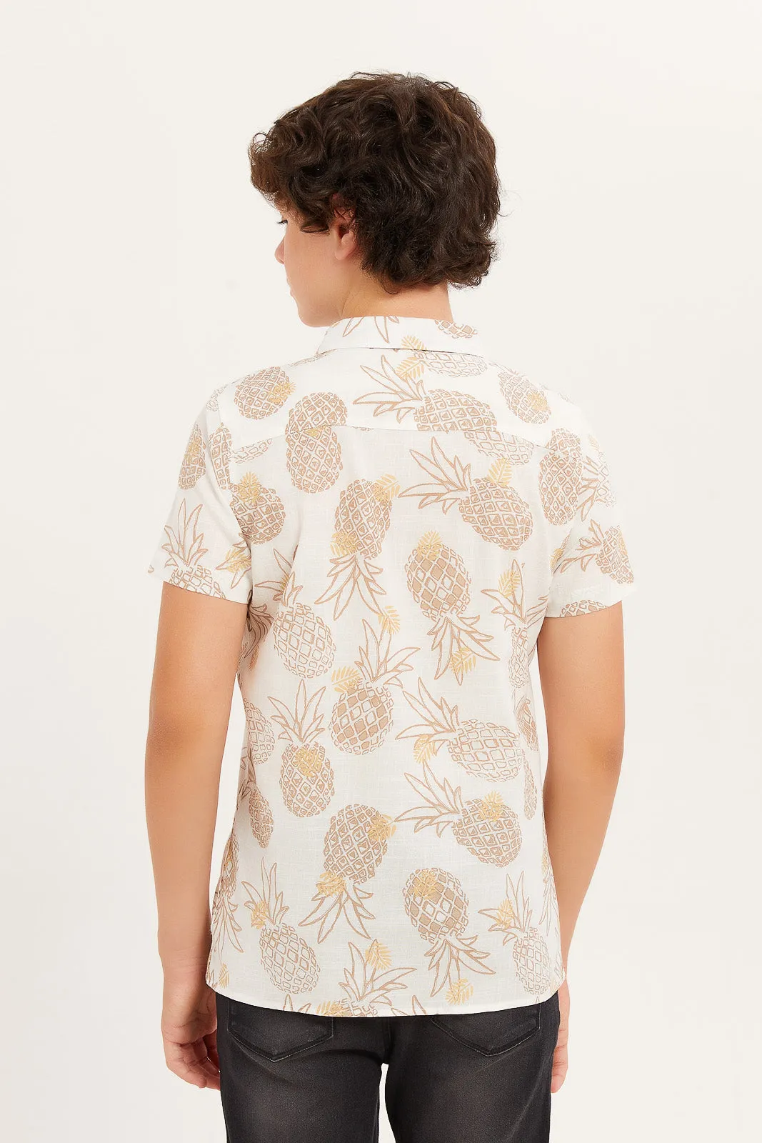 Senior Boys White And Beige Printed Shirt