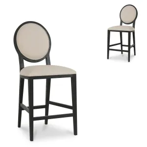 Set of 2 - Lula 65cm Black Frame Bar Stool - Light Beige