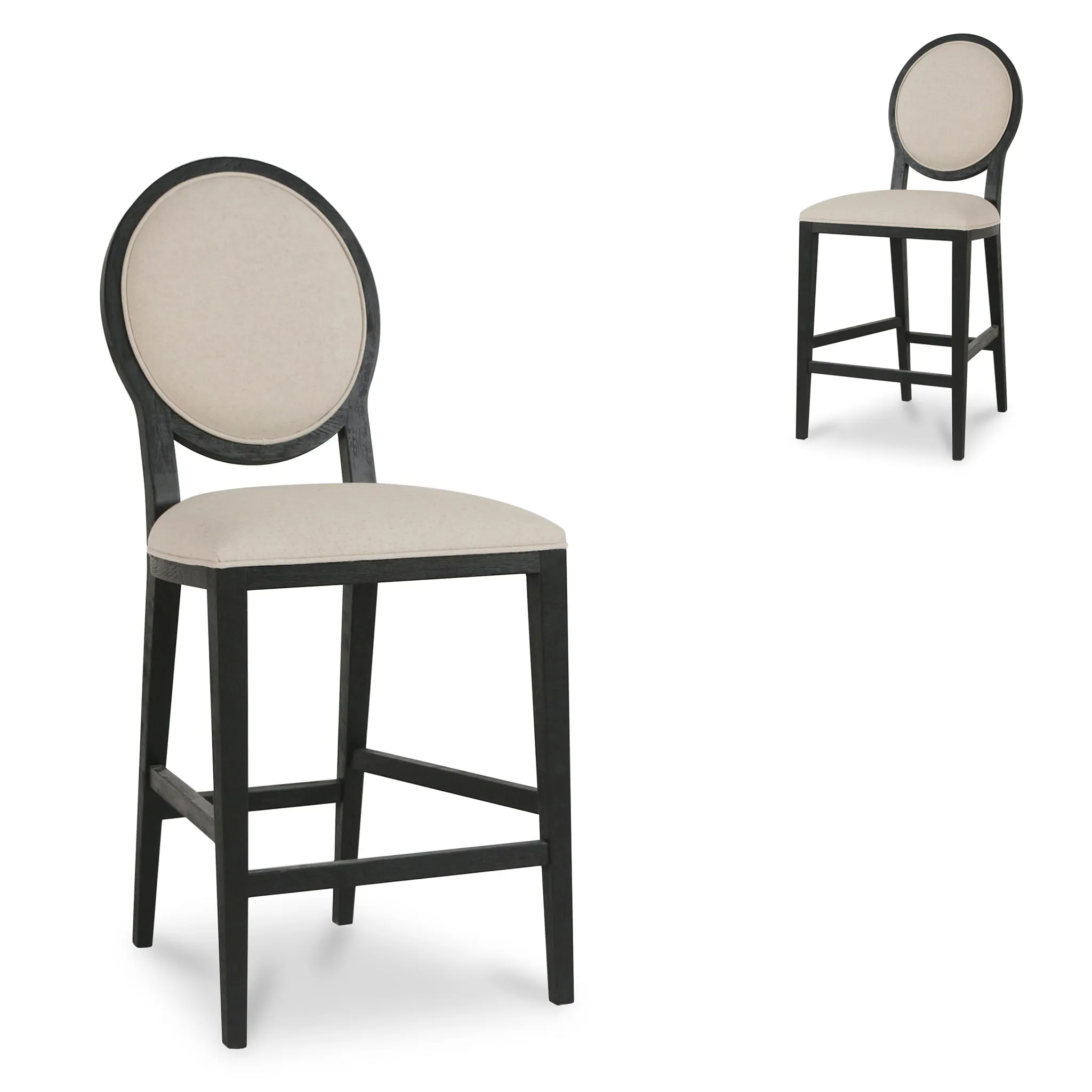 Set of 2 - Lula 65cm Black Frame Bar Stool - Light Beige