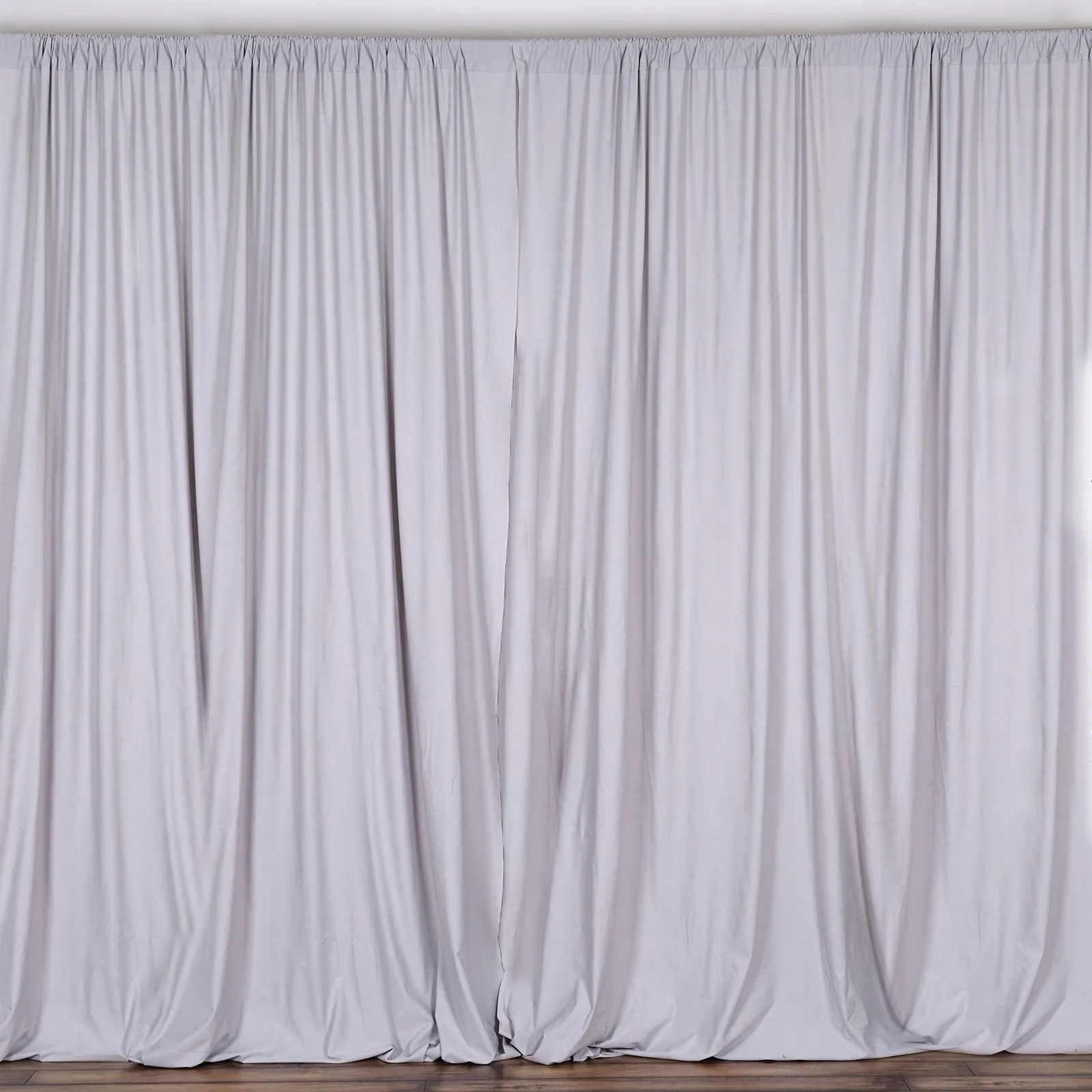 Set Of 2 Silver Fire Retardant Polyester Curtain Panel Backdrops Window Treatment With Rod Pockets - 5FTx10FT