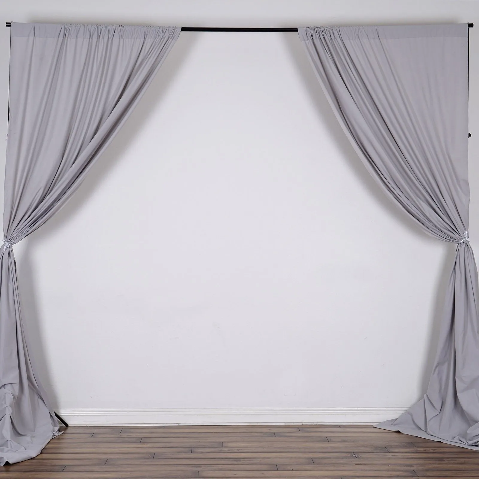 Set Of 2 Silver Fire Retardant Polyester Curtain Panel Backdrops Window Treatment With Rod Pockets - 5FTx10FT