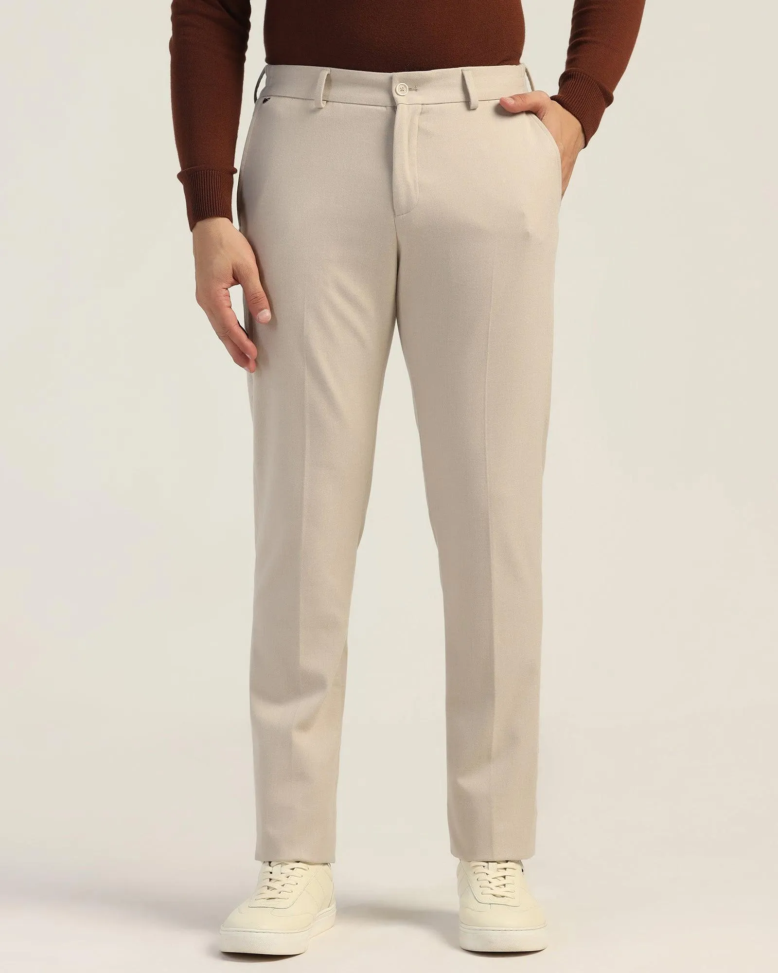 Slim Comfort B-95 Formal Beige Solid Trouser - Thunderbird