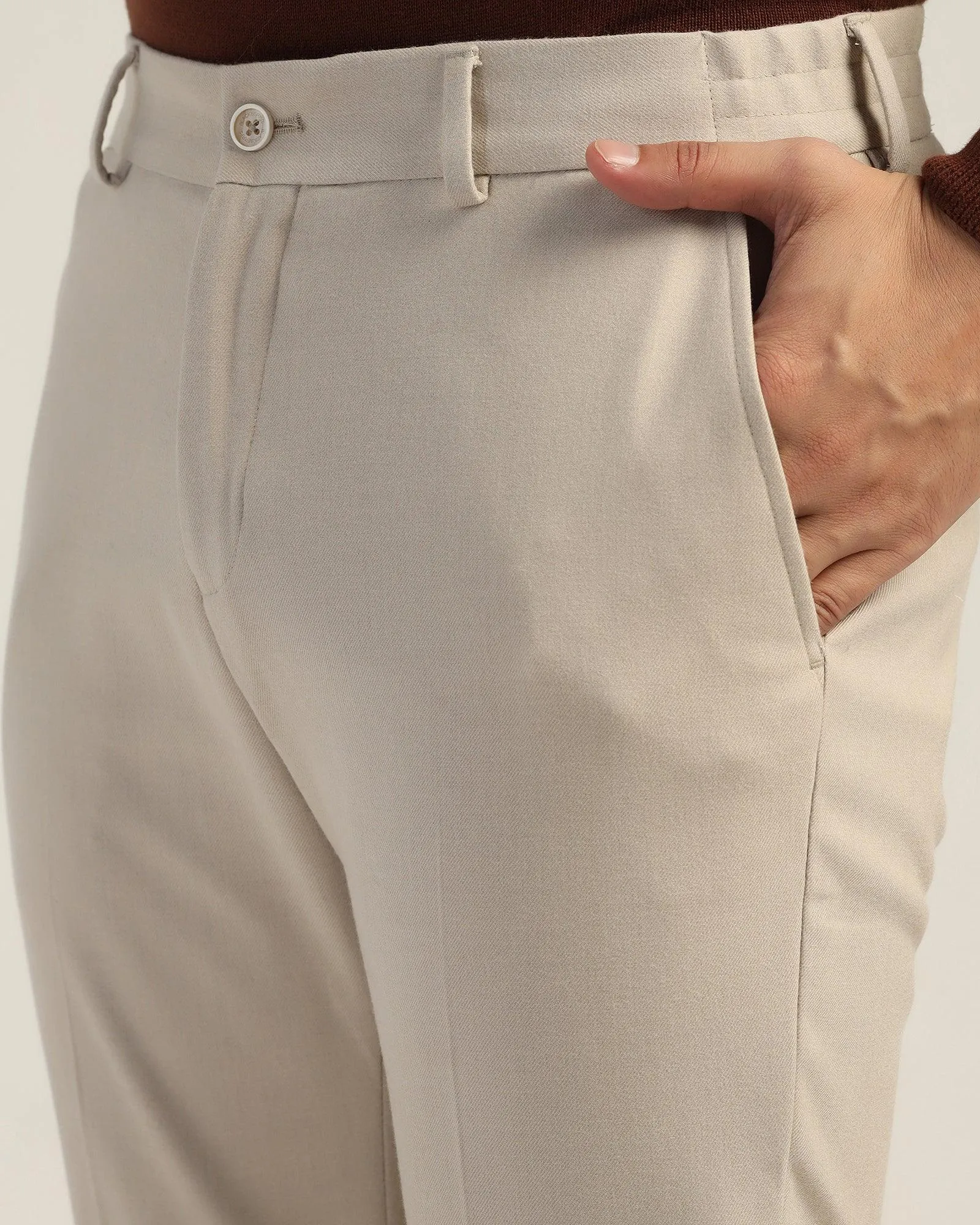 Slim Comfort B-95 Formal Beige Solid Trouser - Thunderbird