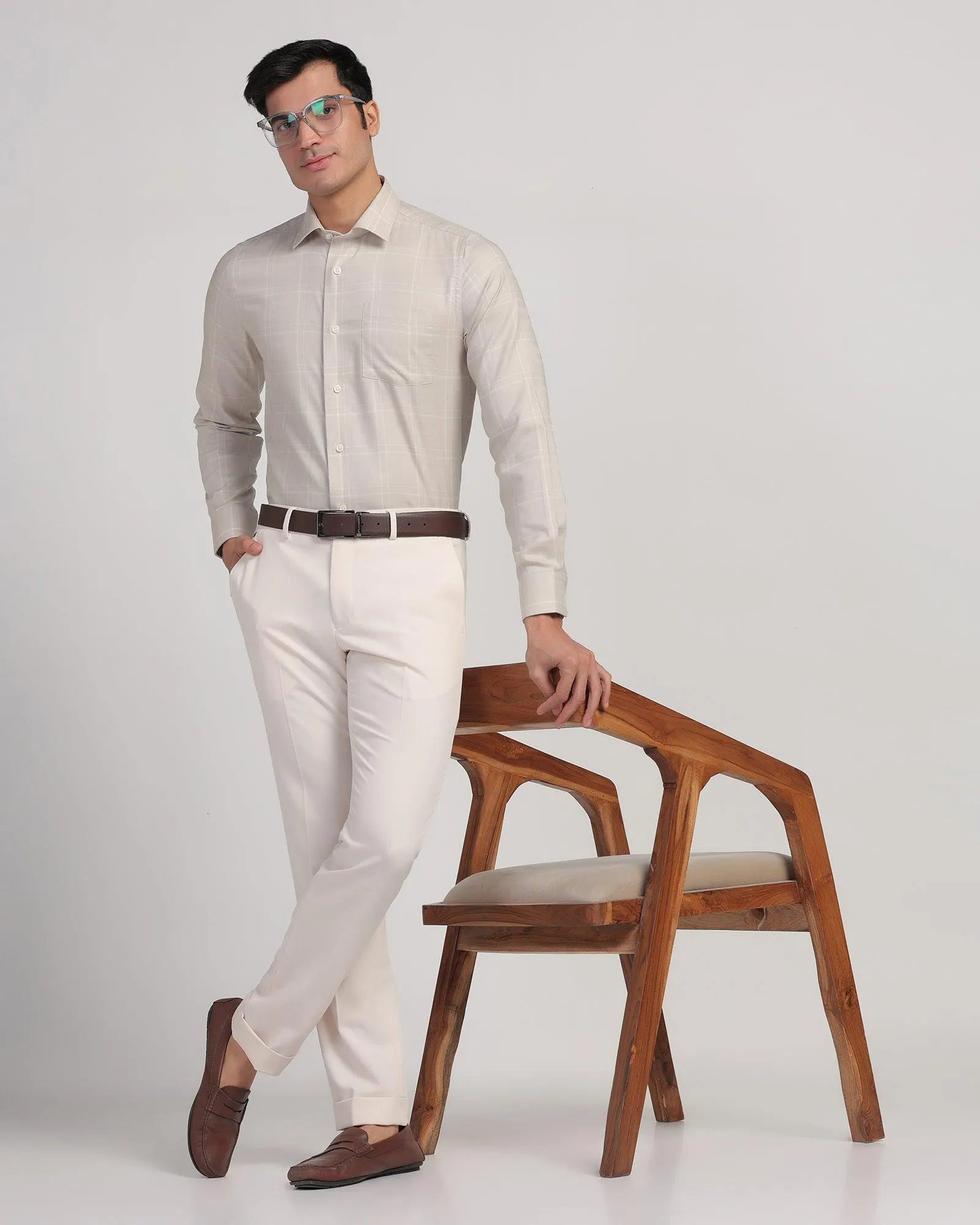 Slim Fit B-91 Formal Beige Solid Trouser - Hayabusa