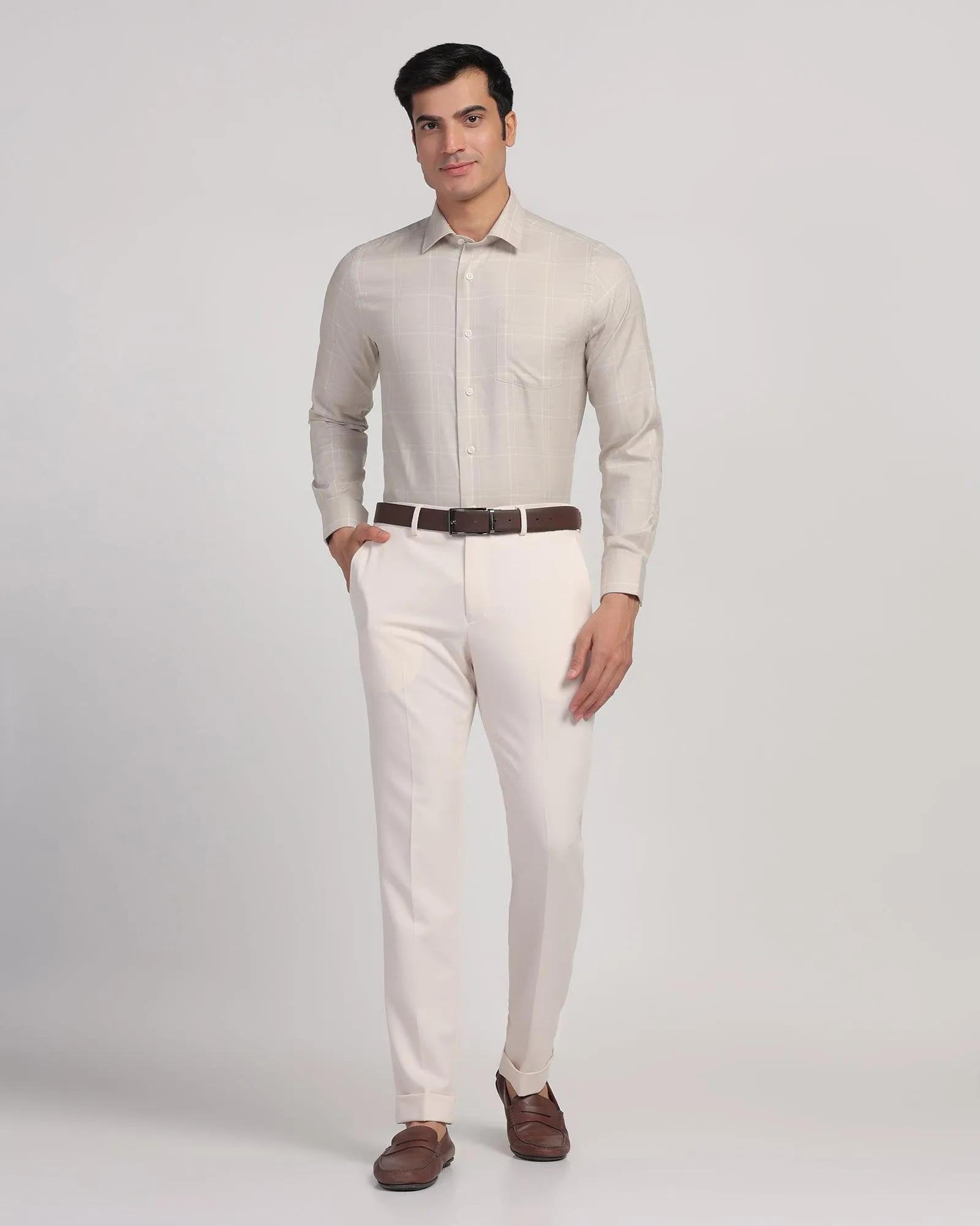 Slim Fit B-91 Formal Beige Solid Trouser - Hayabusa