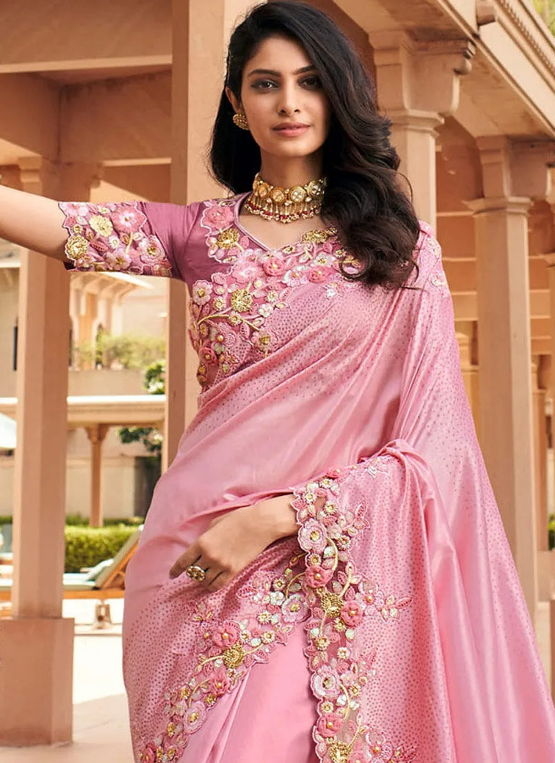 Soft Pink Two Tone Embroidered Indian Silk Saree