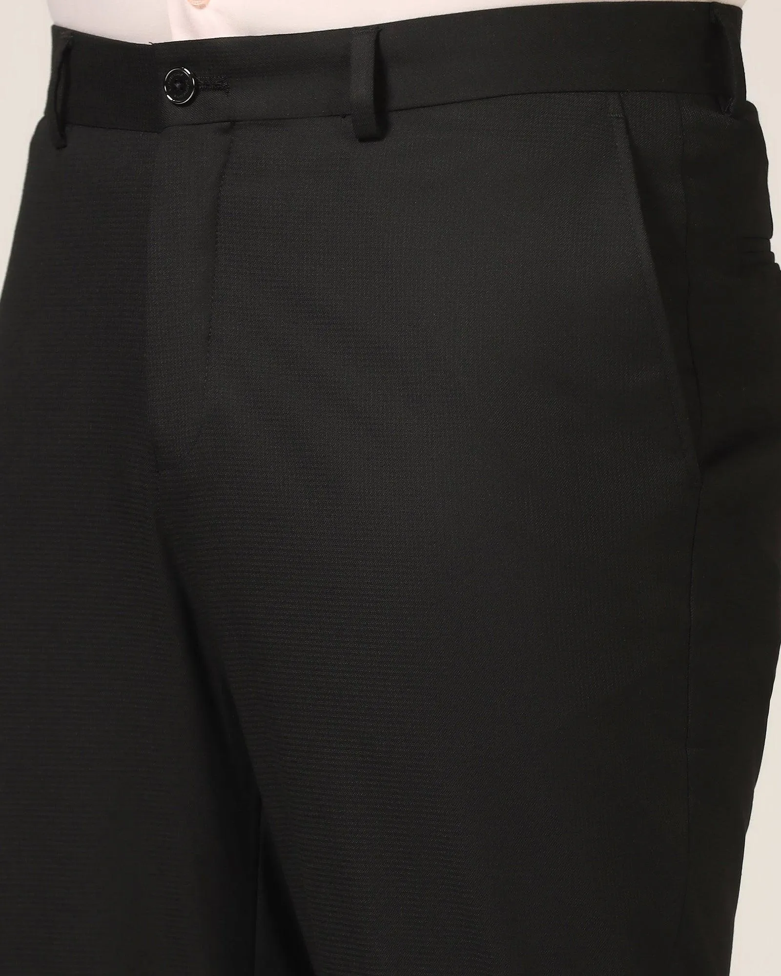 Straight B-90 Formal Black Textured Trouser - Buzid