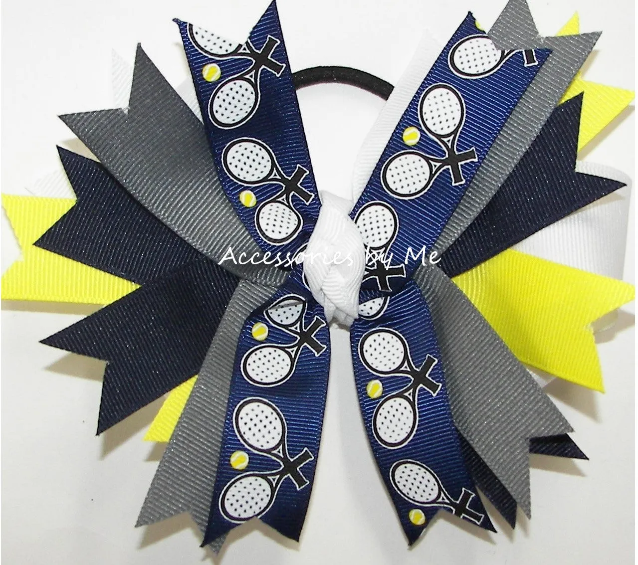 Tennis Navy Grey Neon Yellow Pinwheel Bow