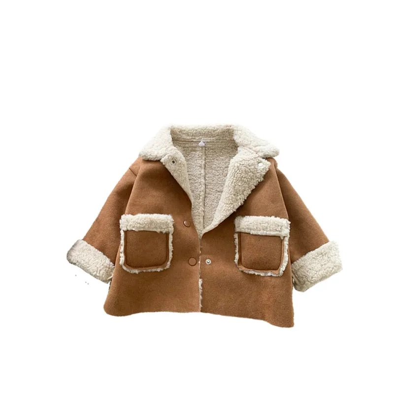 Thicken Warm Suede Lamb Wool Baby Girls Jacket