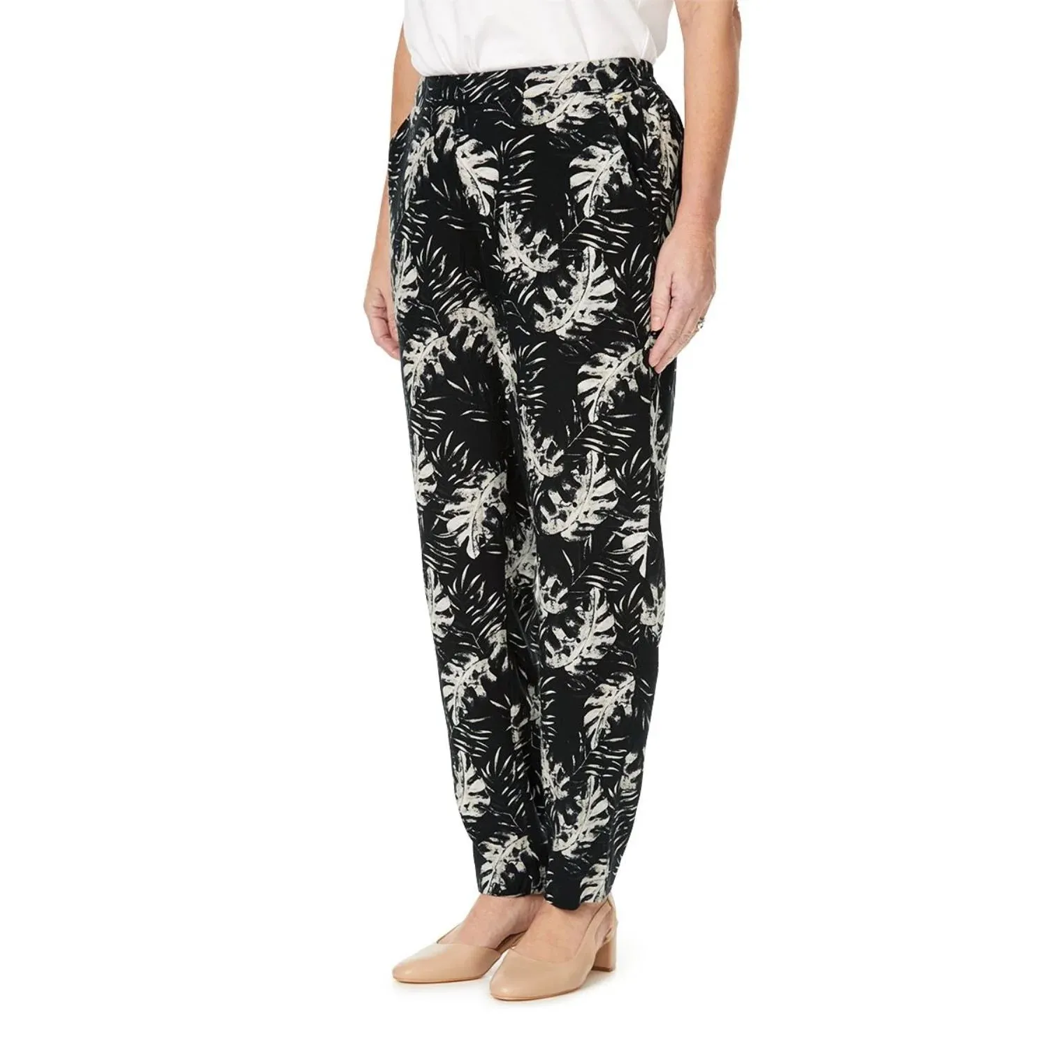 TIGI 14/16 Black Monstrera Leaf All Over Print Trouser