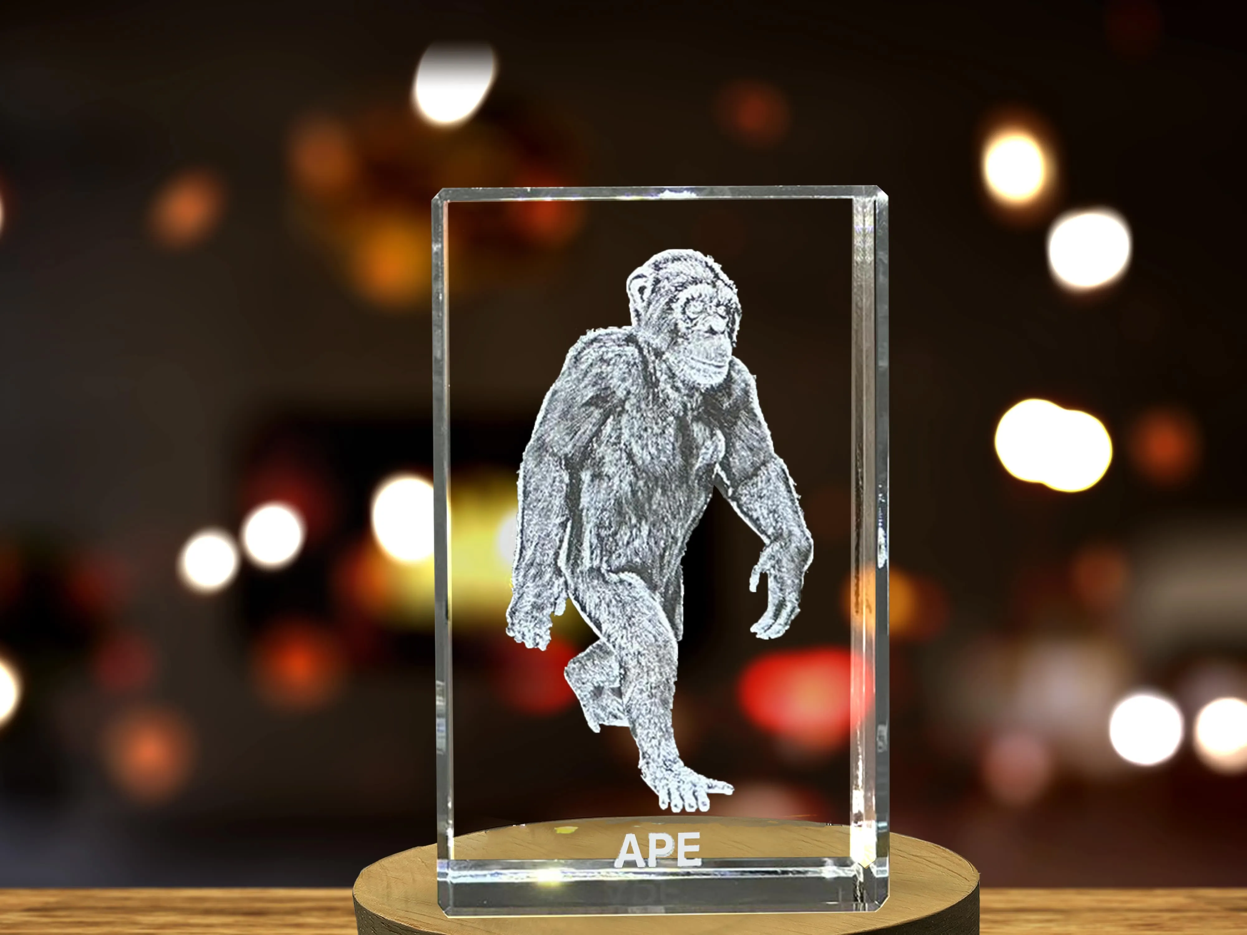 Unique 3D Engraved Crystal with Ape Design - Perfect Gift for Animal Lovers