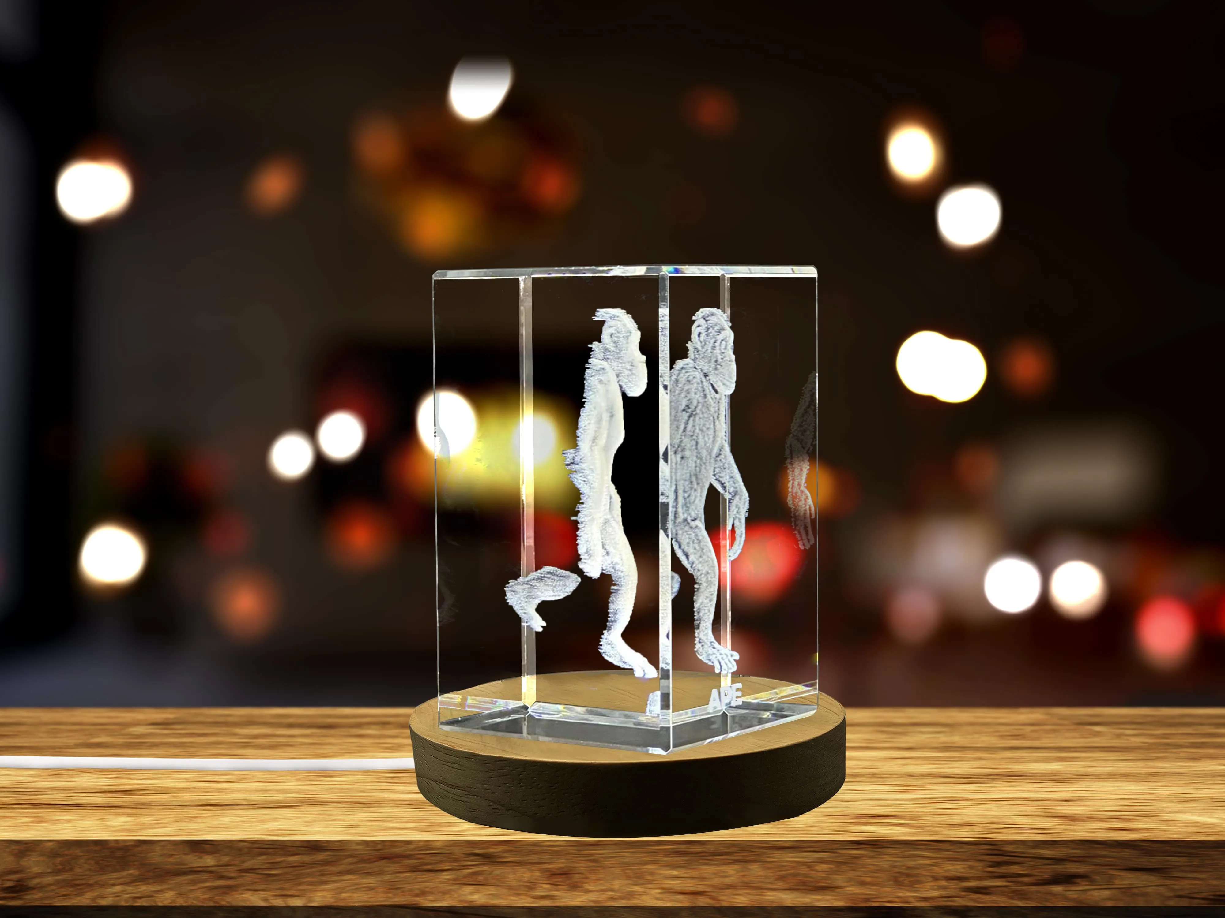 Unique 3D Engraved Crystal with Ape Design - Perfect Gift for Animal Lovers