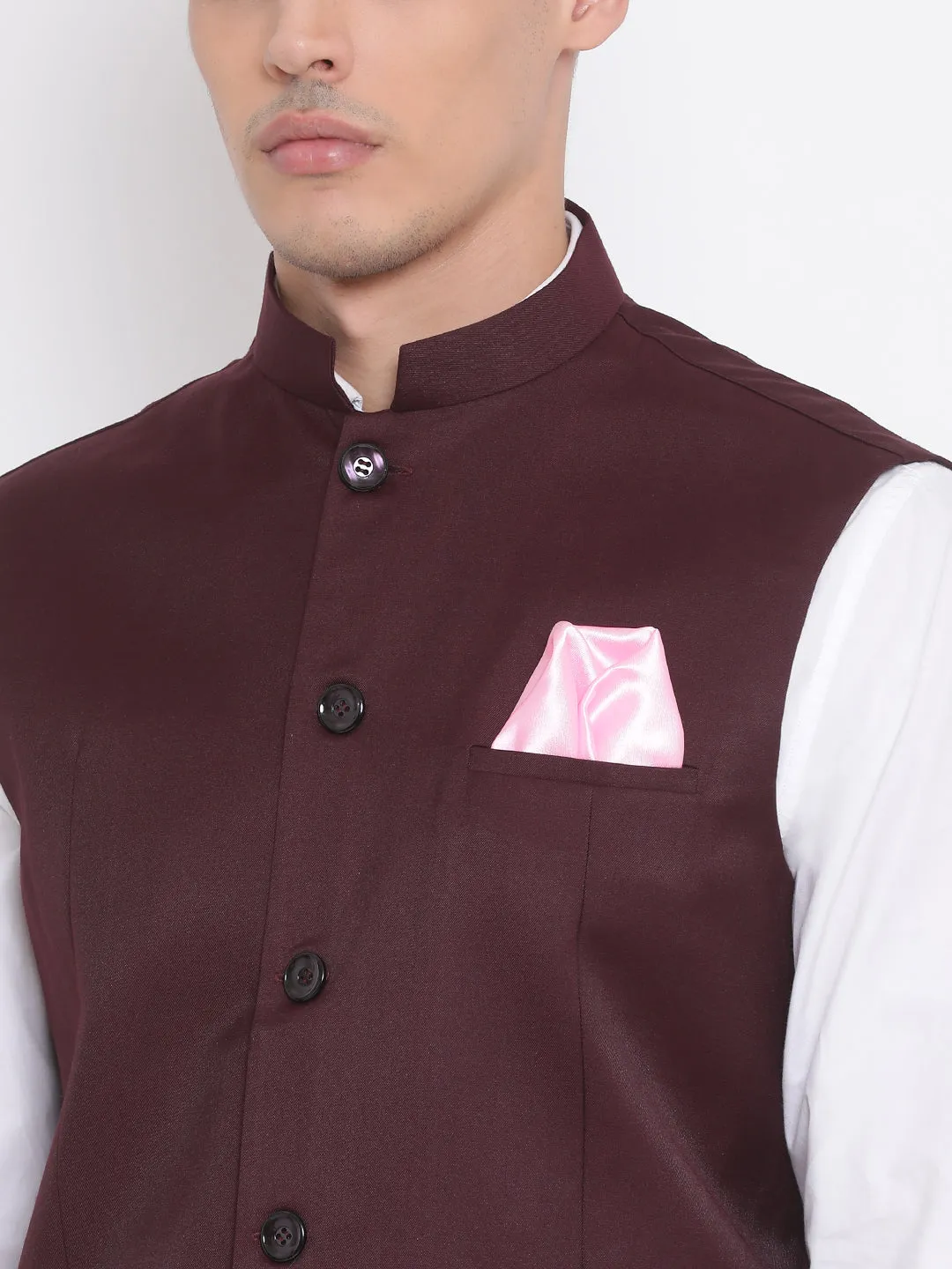 VASTRAMAY Maroon Nehru Jacket - Cotton Blend