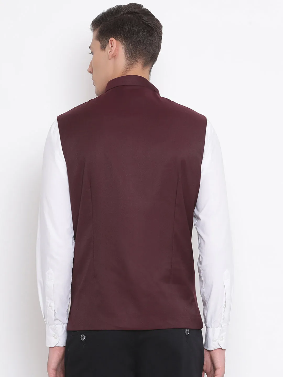 VASTRAMAY Maroon Nehru Jacket - Cotton Blend