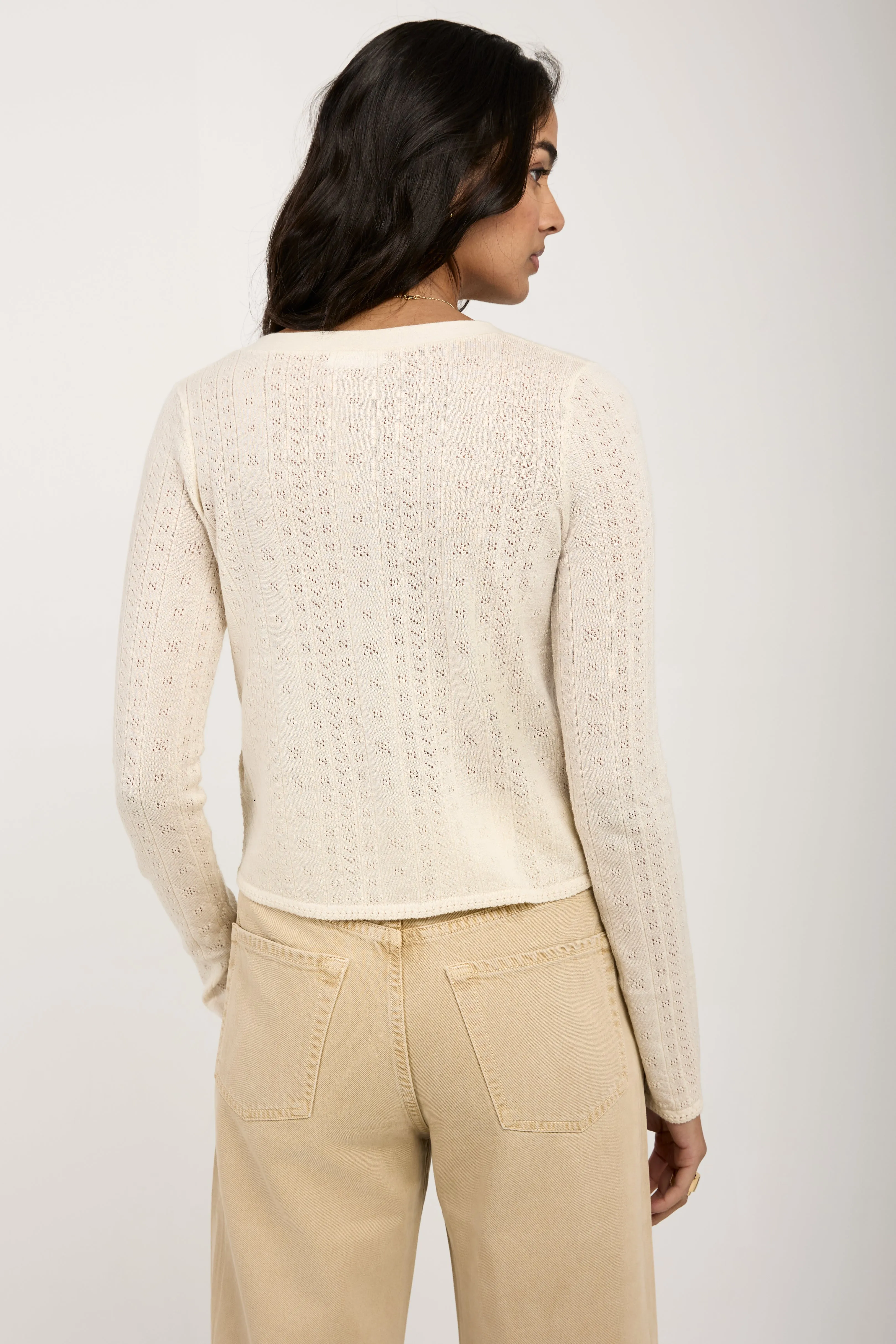 Vincent Pointelle Knit Cardigan in Gardenia