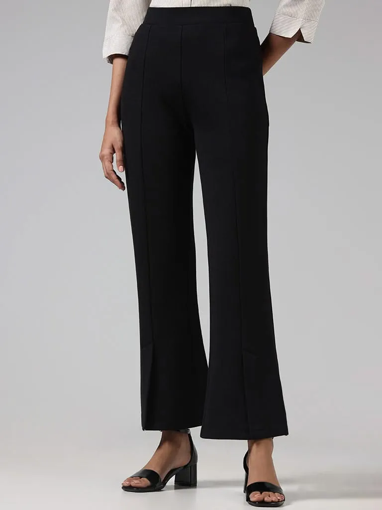 Wardrobe Solid Black Slit Ponte Trousers