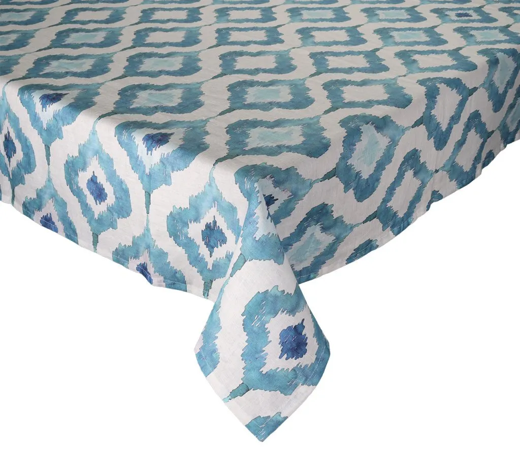 Watercolor Ikat Tablecloth in Blue