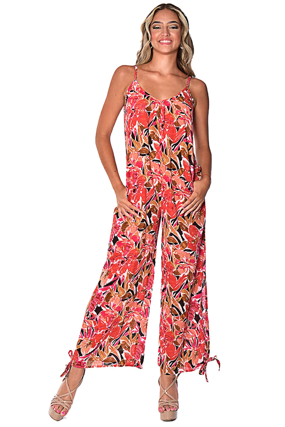 Wide Leg Spaghetti Strap Jumpsuit with Side Slits - LCJ1359