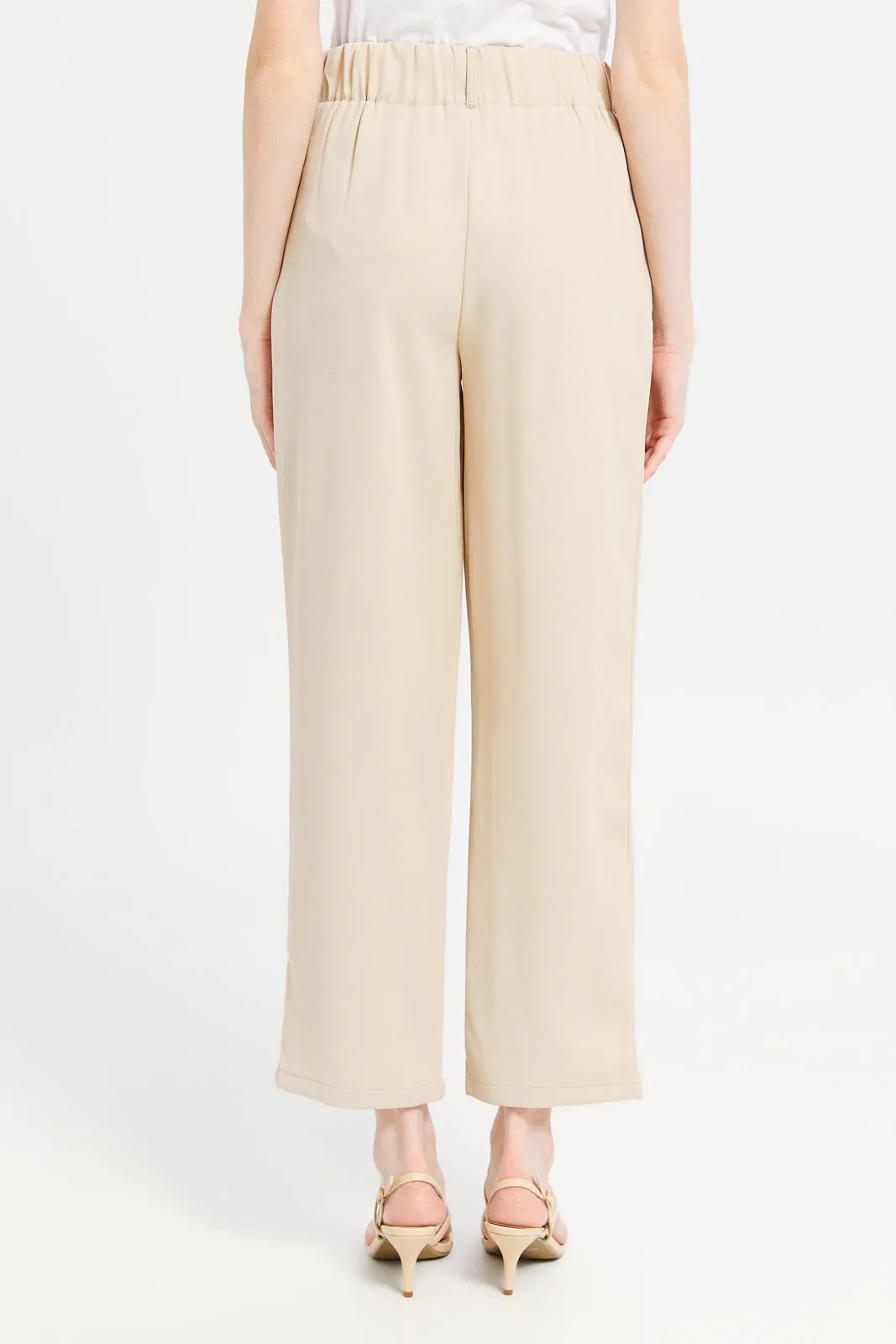 Women Beige High Waist Pant