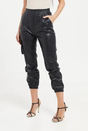 Women Black Elasticated Waist Joggers