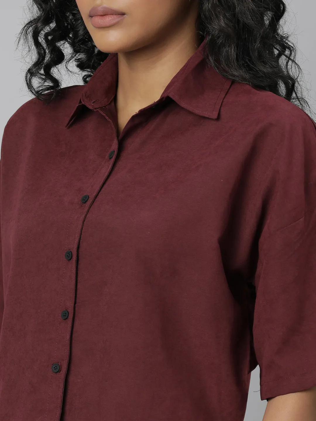 Women Maroon Solid Shirt