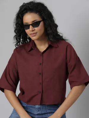 Women Maroon Solid Shirt