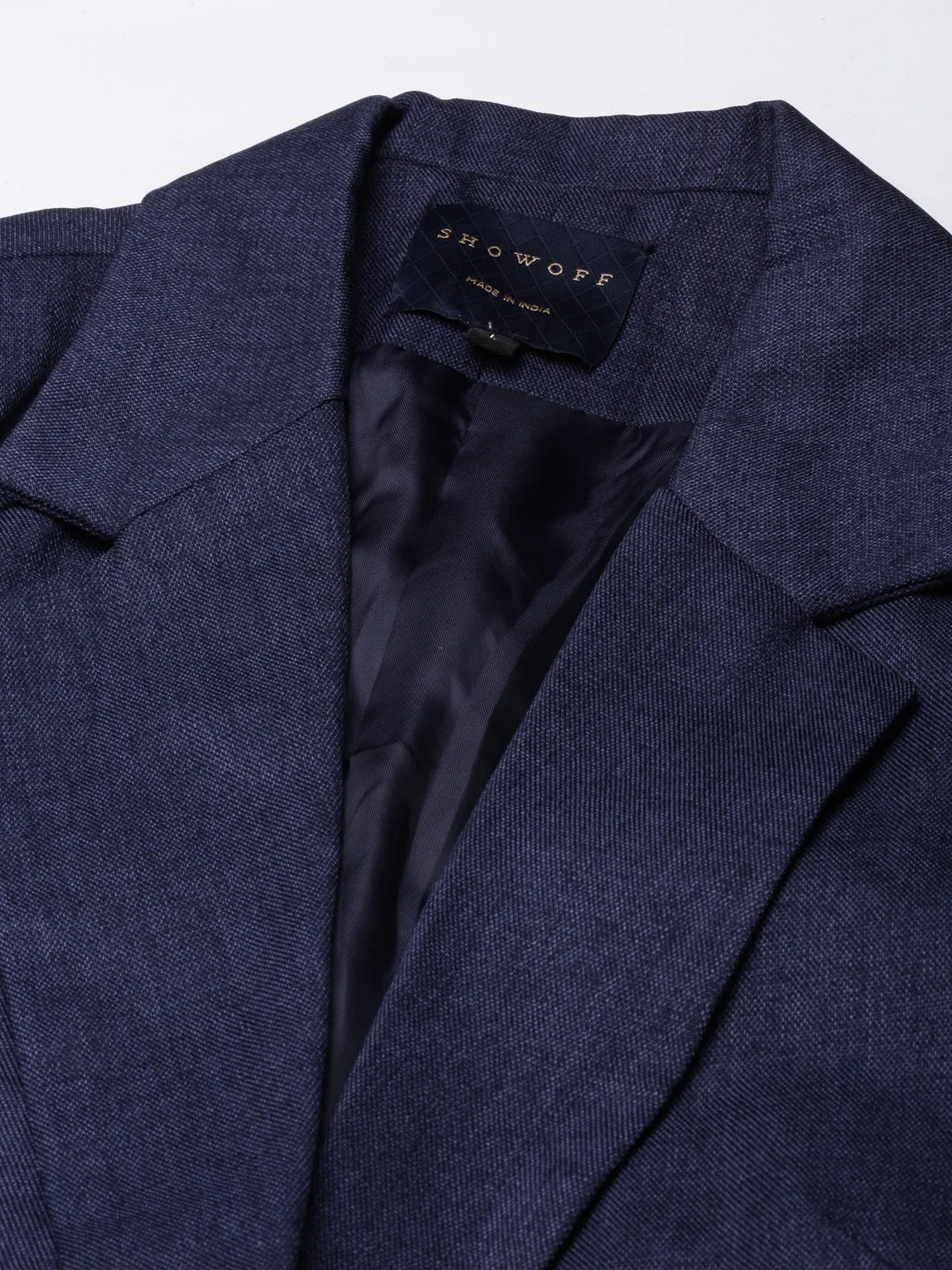 Women Navy Blue Single-Breasted Blazer