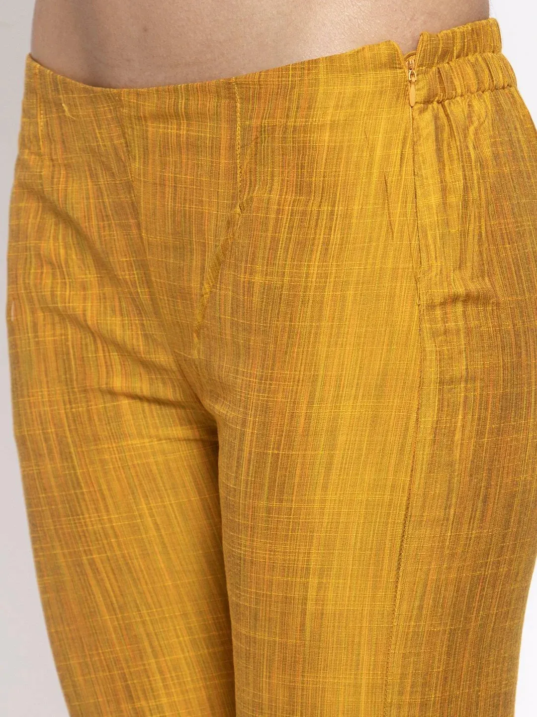 Women Yellow Self-Striped Kurta With Trousers & Gorgette Dupatta