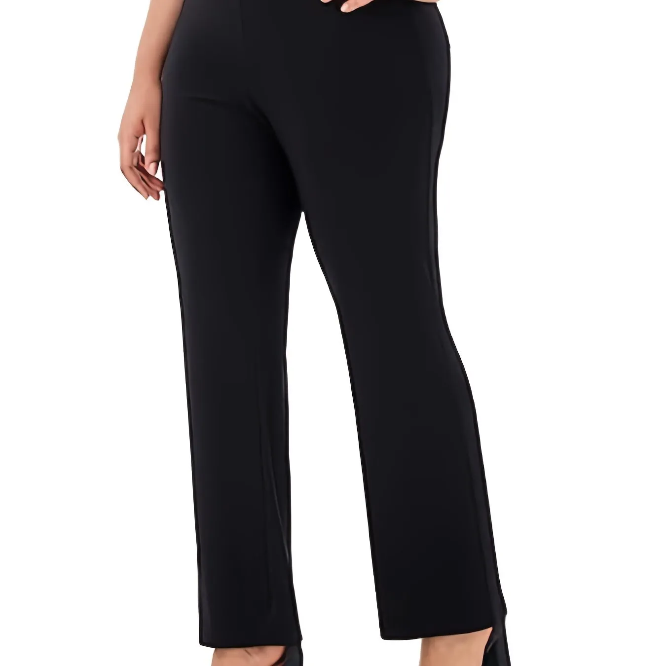 Women's Plus Solid High Stretch Straight Leg Workwear Trousers - Versatile Basics for Every Day"