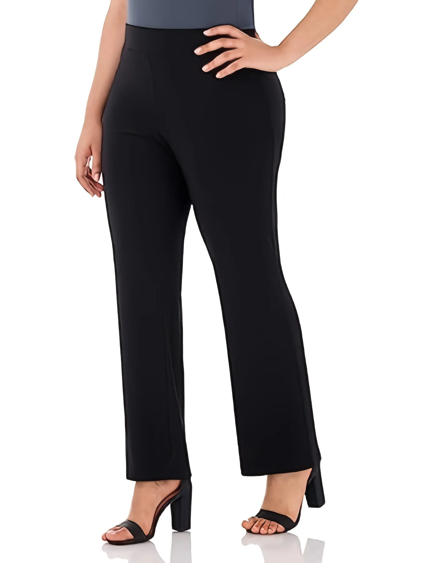 Women's Plus Solid High Stretch Straight Leg Workwear Trousers - Versatile Basics for Every Day"