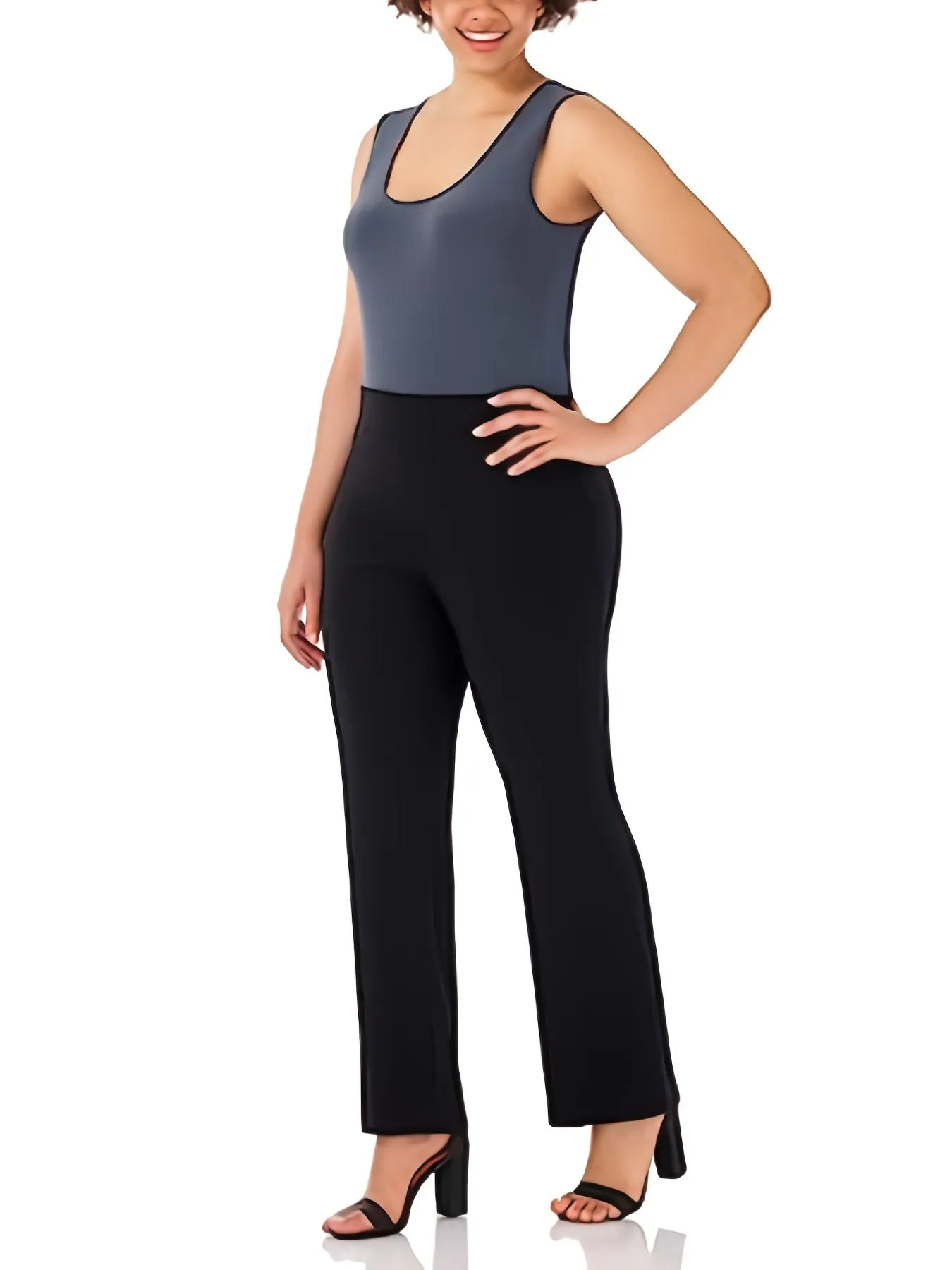 Women's Plus Solid High Stretch Straight Leg Workwear Trousers - Versatile Basics for Every Day"