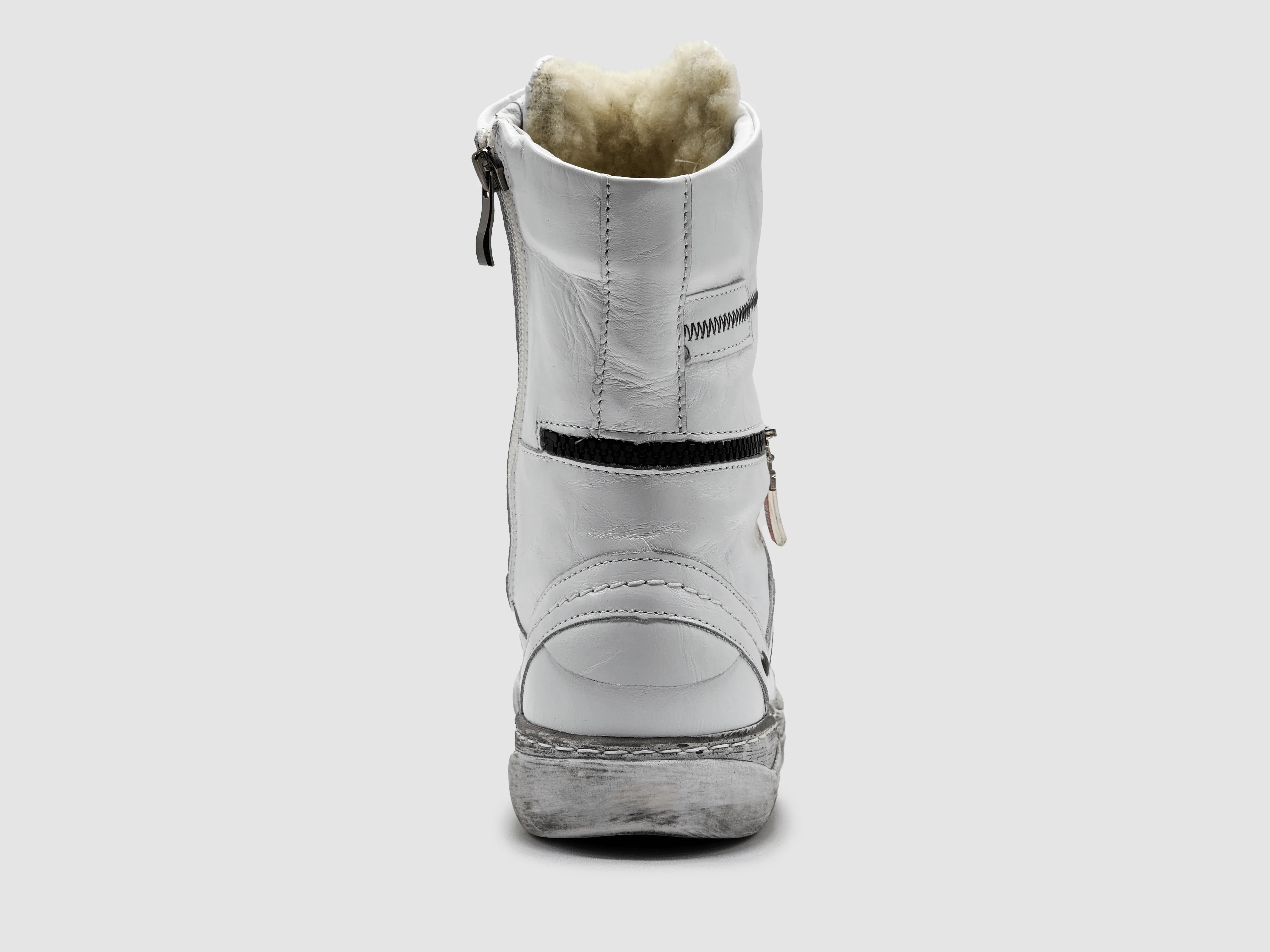 Women's Timeless Thick Wool-Lined Zip-Up Leather Boots - White