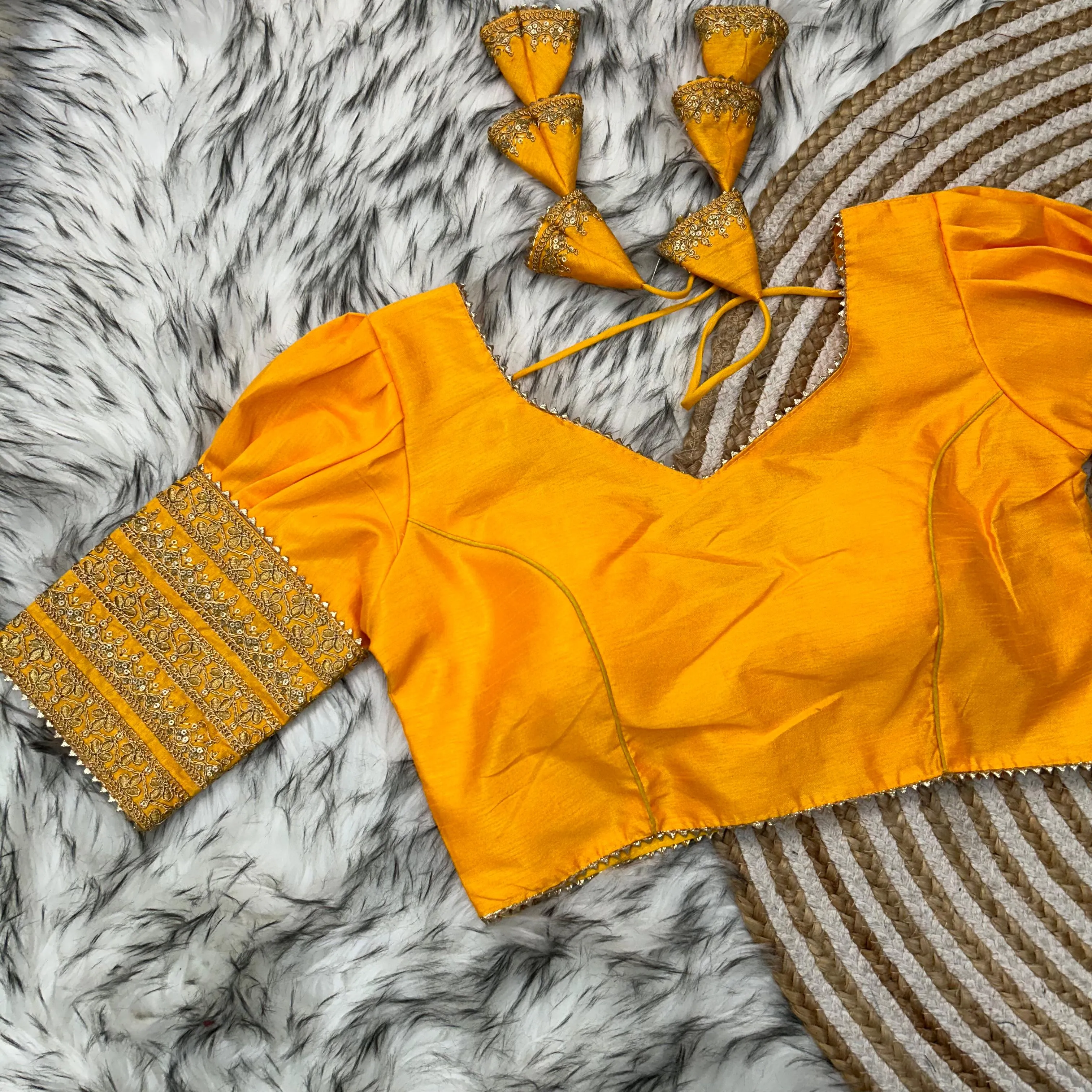 Yellow Kilmora Silk Blouse with Handcrafted Embroidery and Sequence Accents